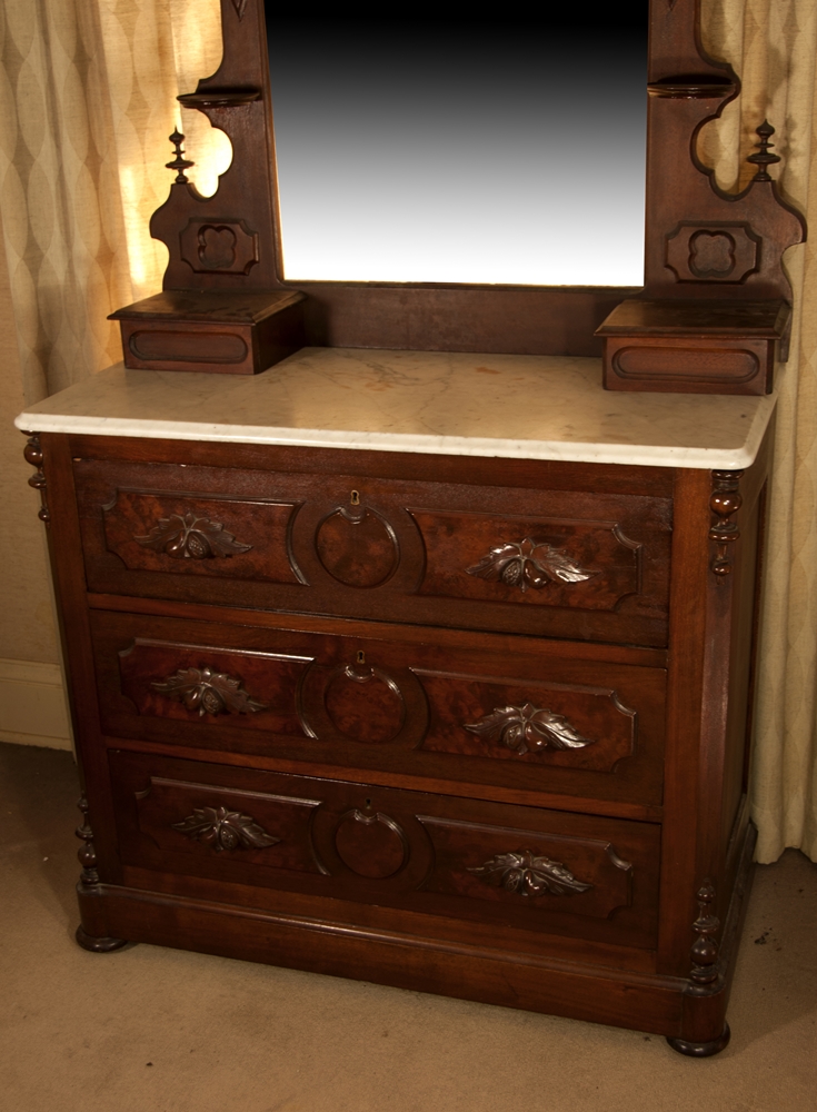 Victorian Dresser in Walnut with Fruit Pulls and a Mirror