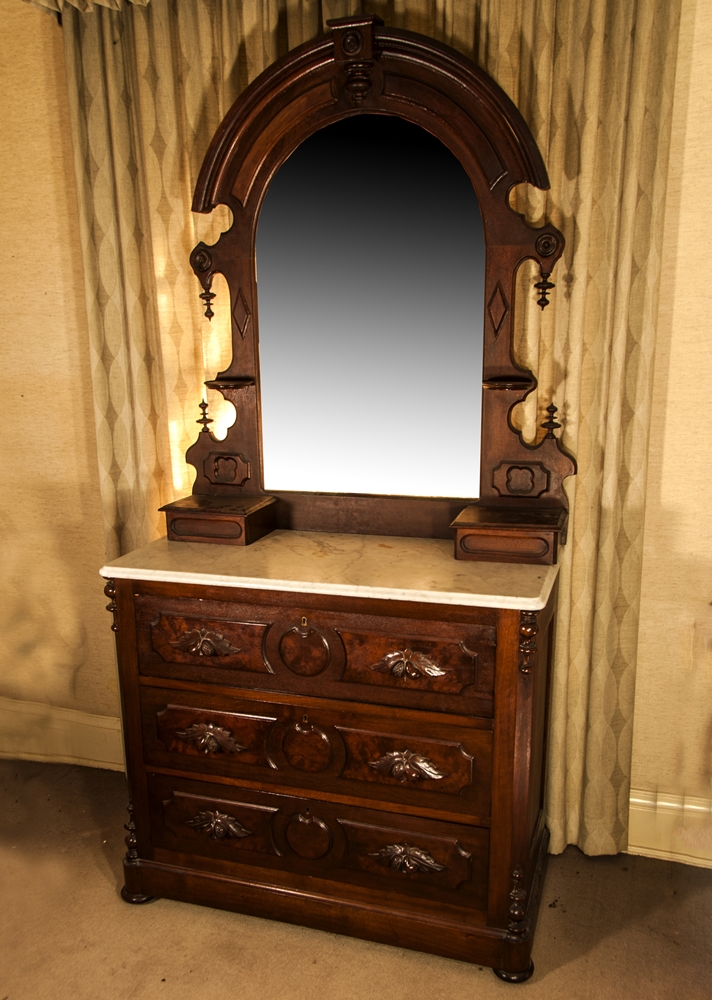 Victorian Dresser in Walnut with Fruit Pulls and a Mirror