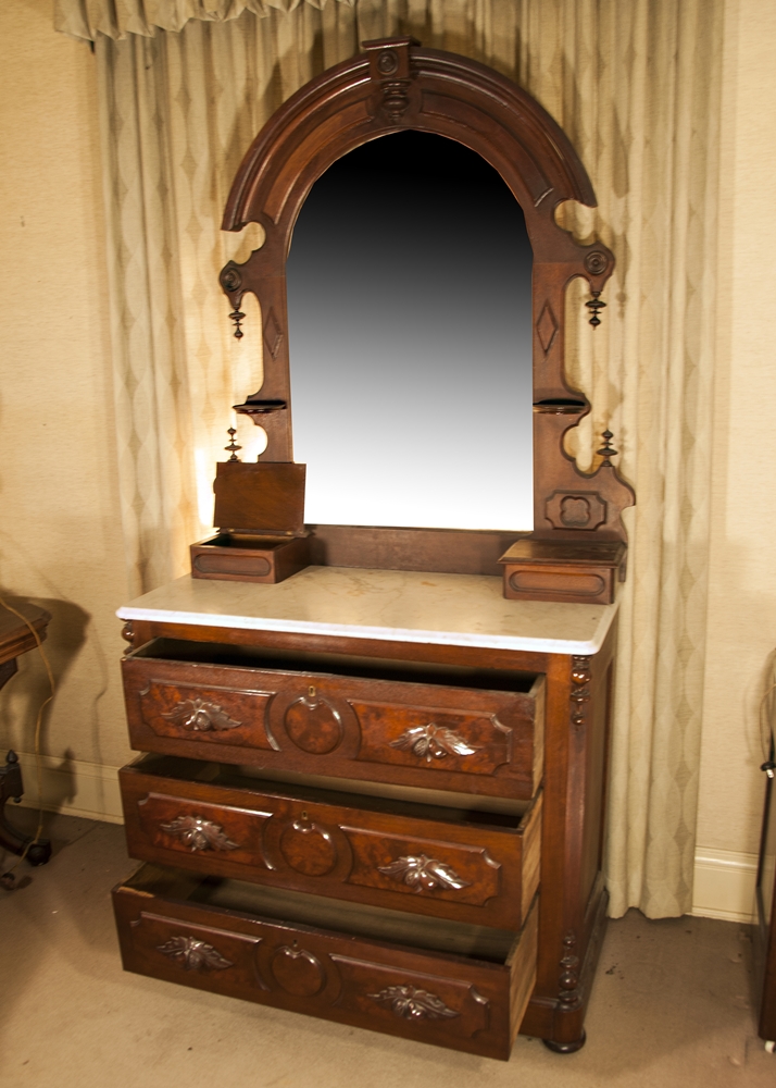Victorian Dresser in Walnut with Fruit Pulls and a Mirror