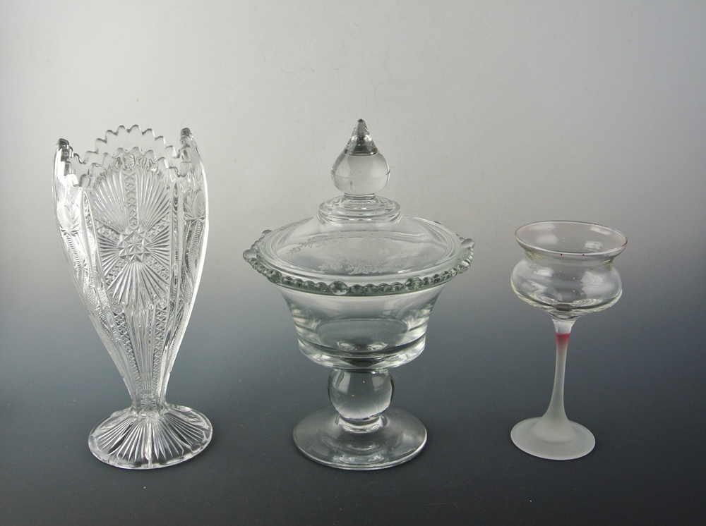 Antique Glass Compote, Vase & Wine 