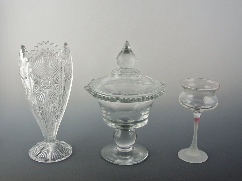 Antique Glass Compote, Vase & Wine 