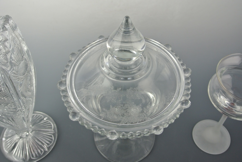 Antique Glass Compote, Vase & Wine 