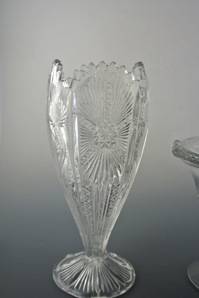 Antique Glass Compote, Vase & Wine 