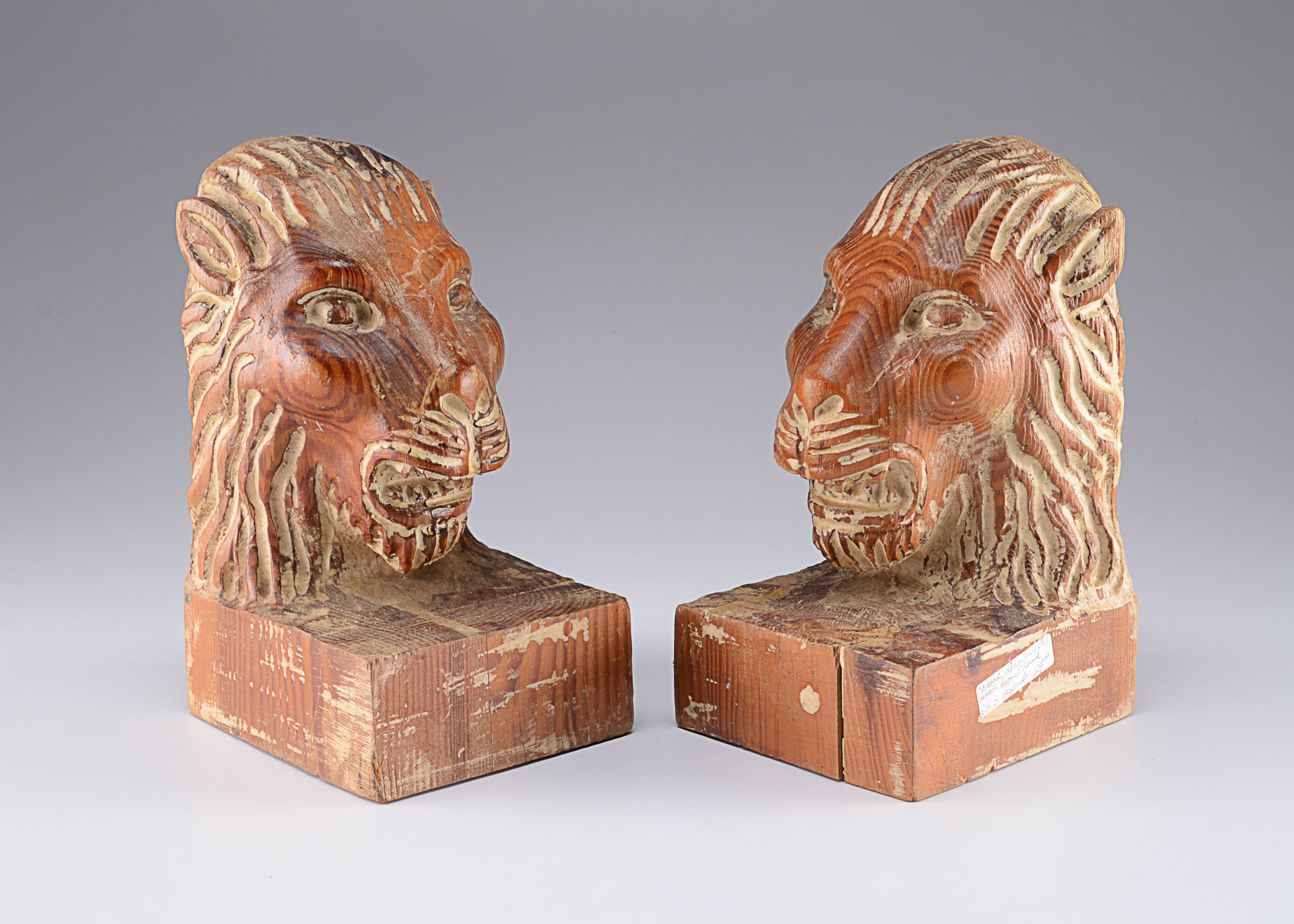 Pair of Vintage Hand Carved Wooden Book Ends