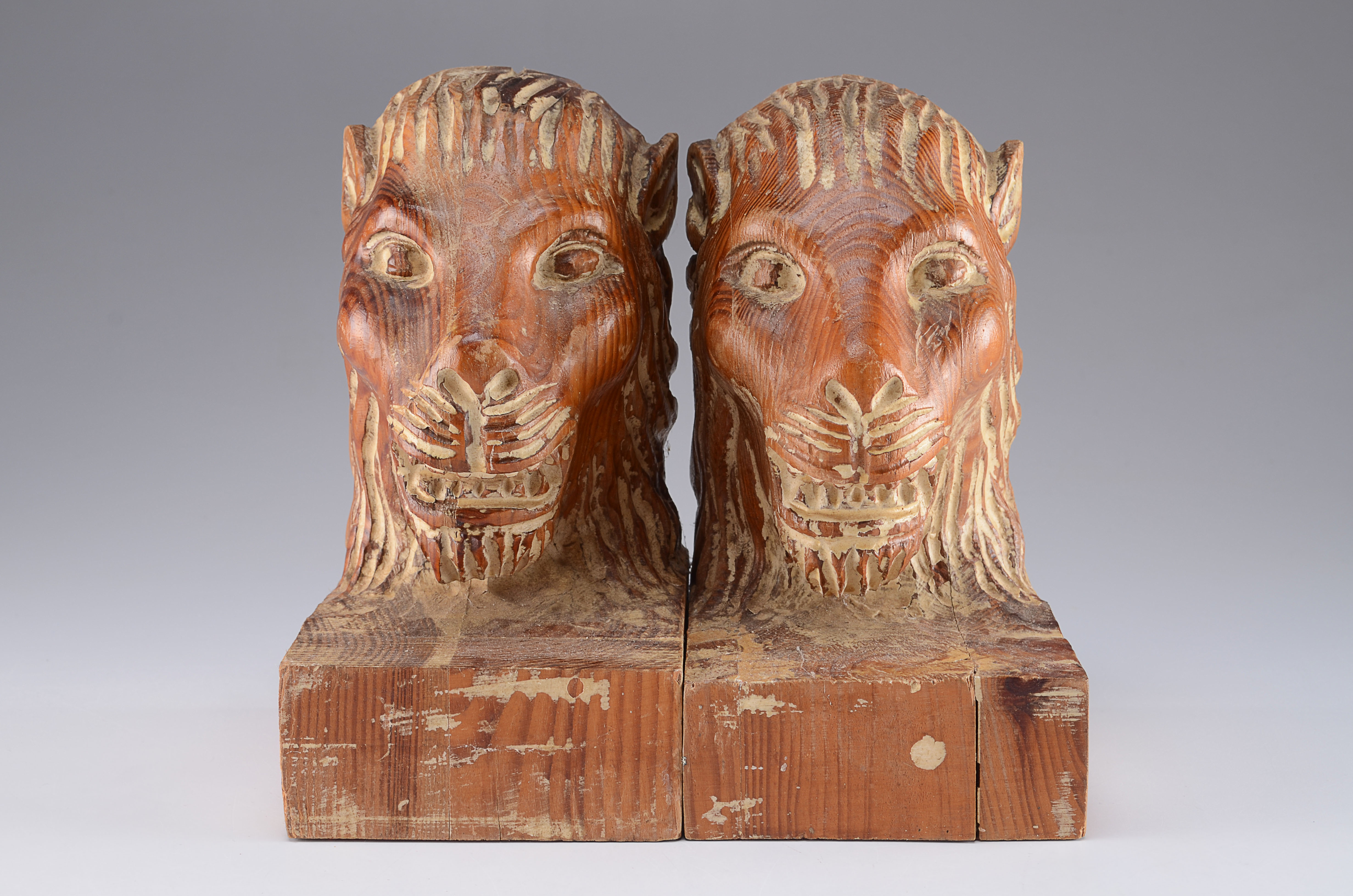 Pair of Vintage Hand Carved Wooden Book Ends