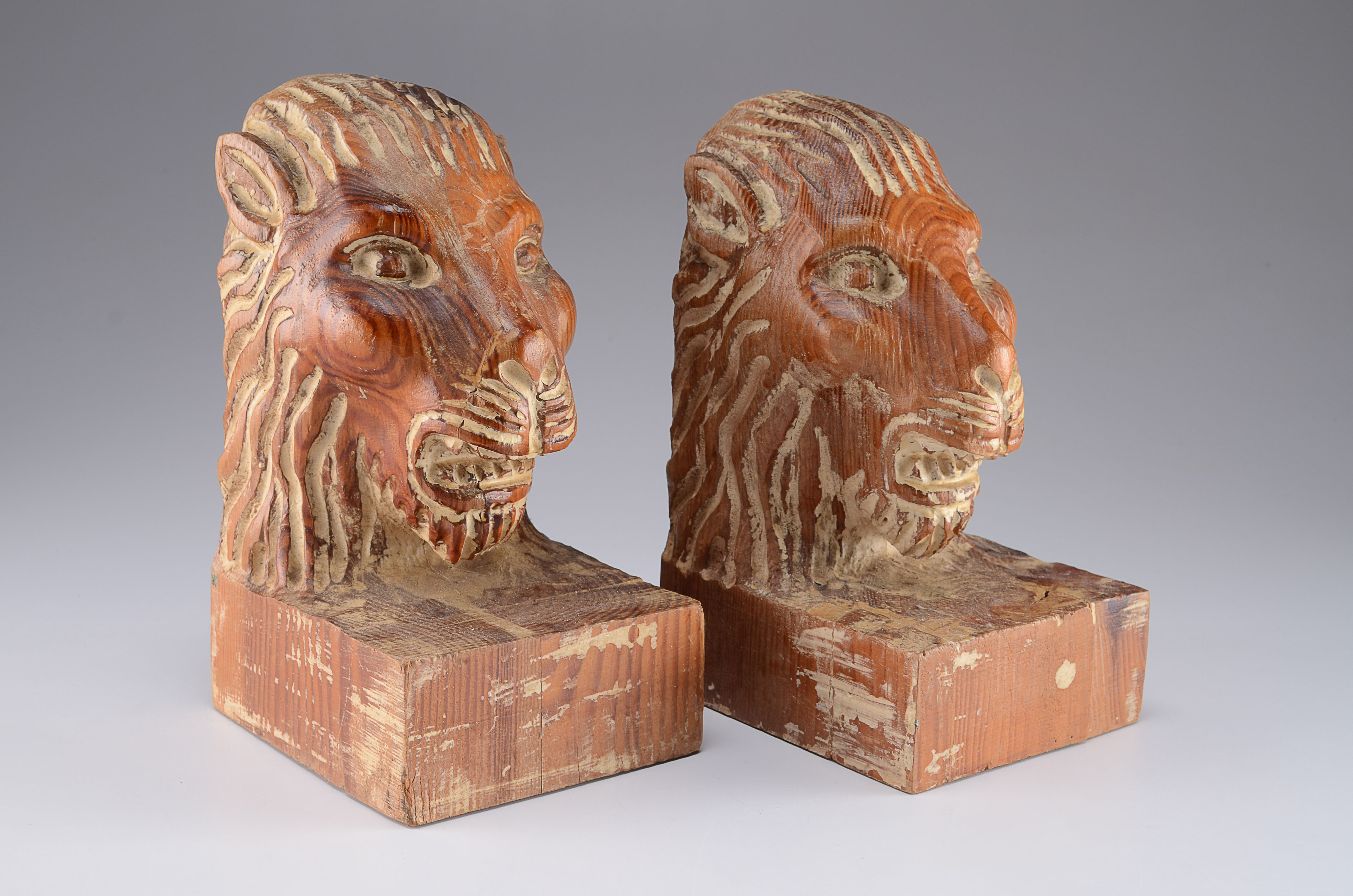 Pair of Vintage Hand Carved Wooden Book Ends