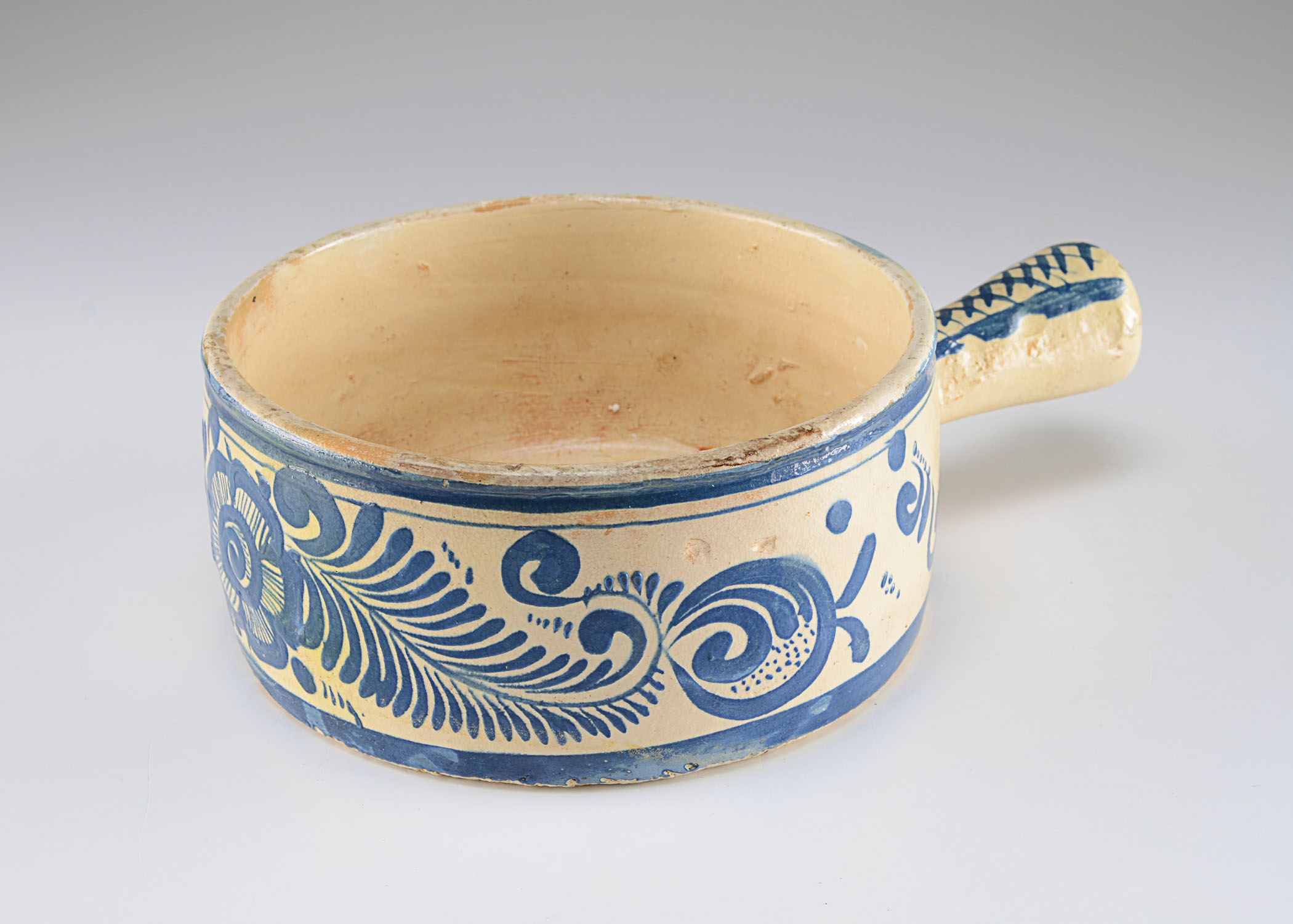 Vintage Mexican Folk Art Hand Painted Clay Handled Dish