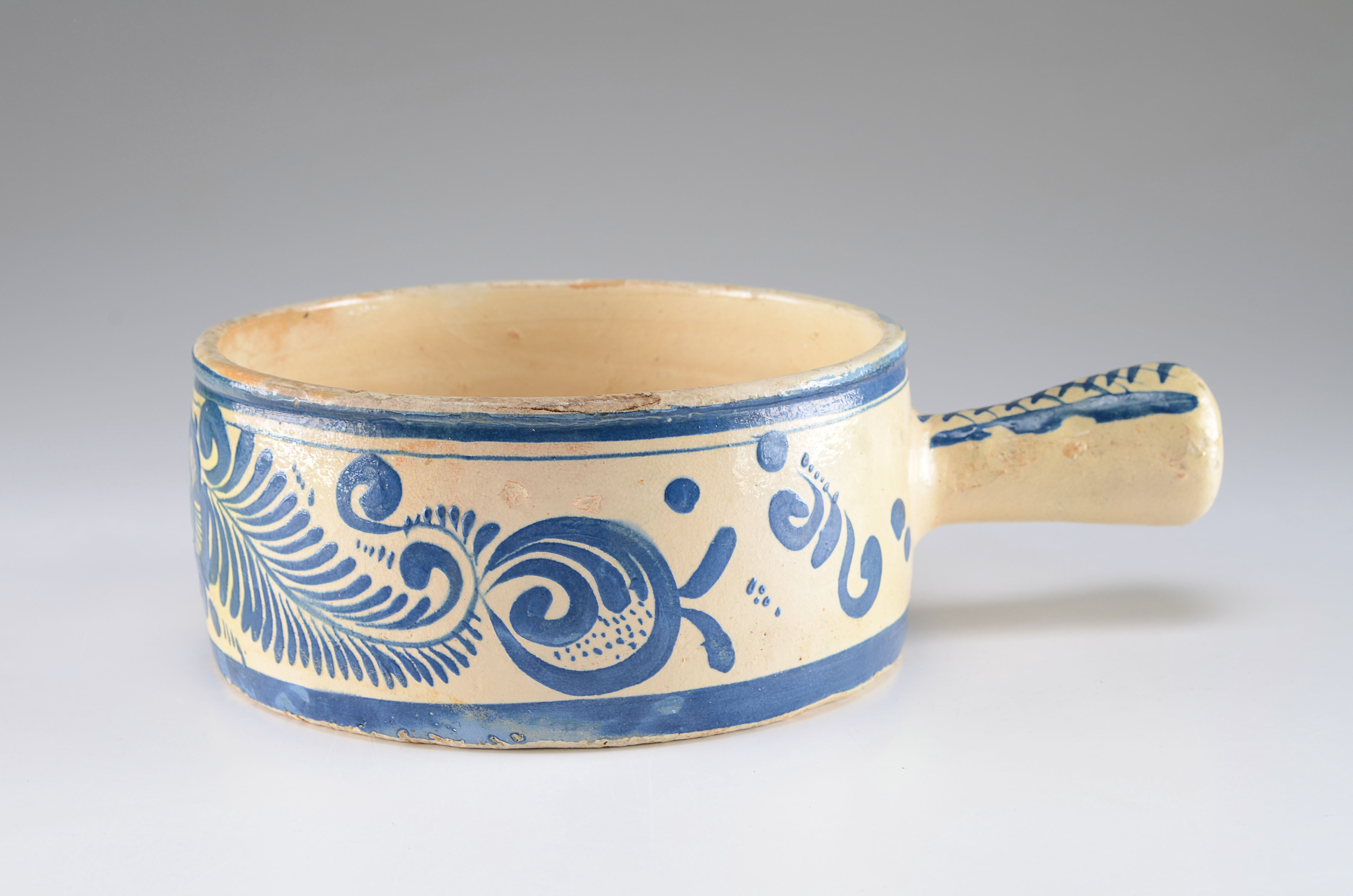 Vintage Mexican Folk Art Hand Painted Clay Handled Dish