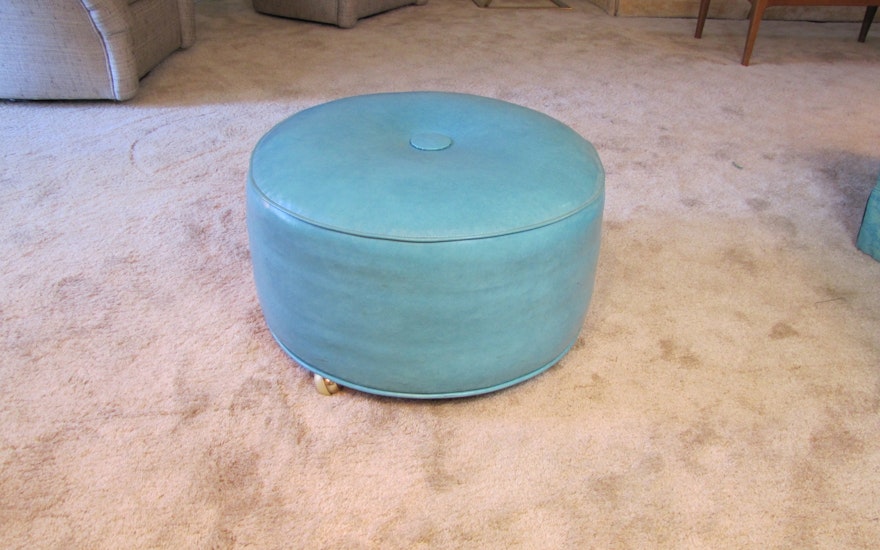 Retro Turquoise Barrel Stool On Coasters