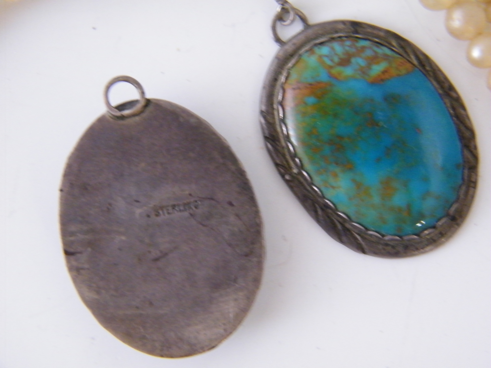 Sterling and Turquoise Earrings, Faux Pearls