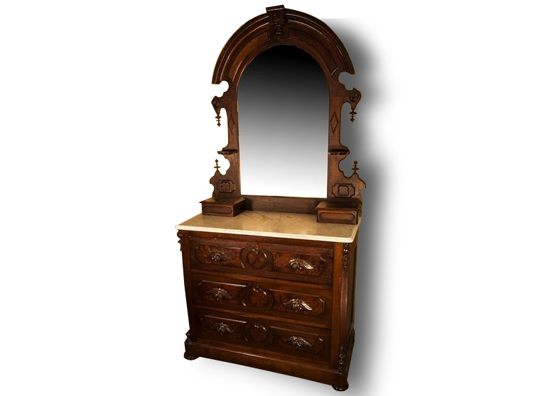 Victorian Dresser in Walnut with Fruit Pulls and a Mirror