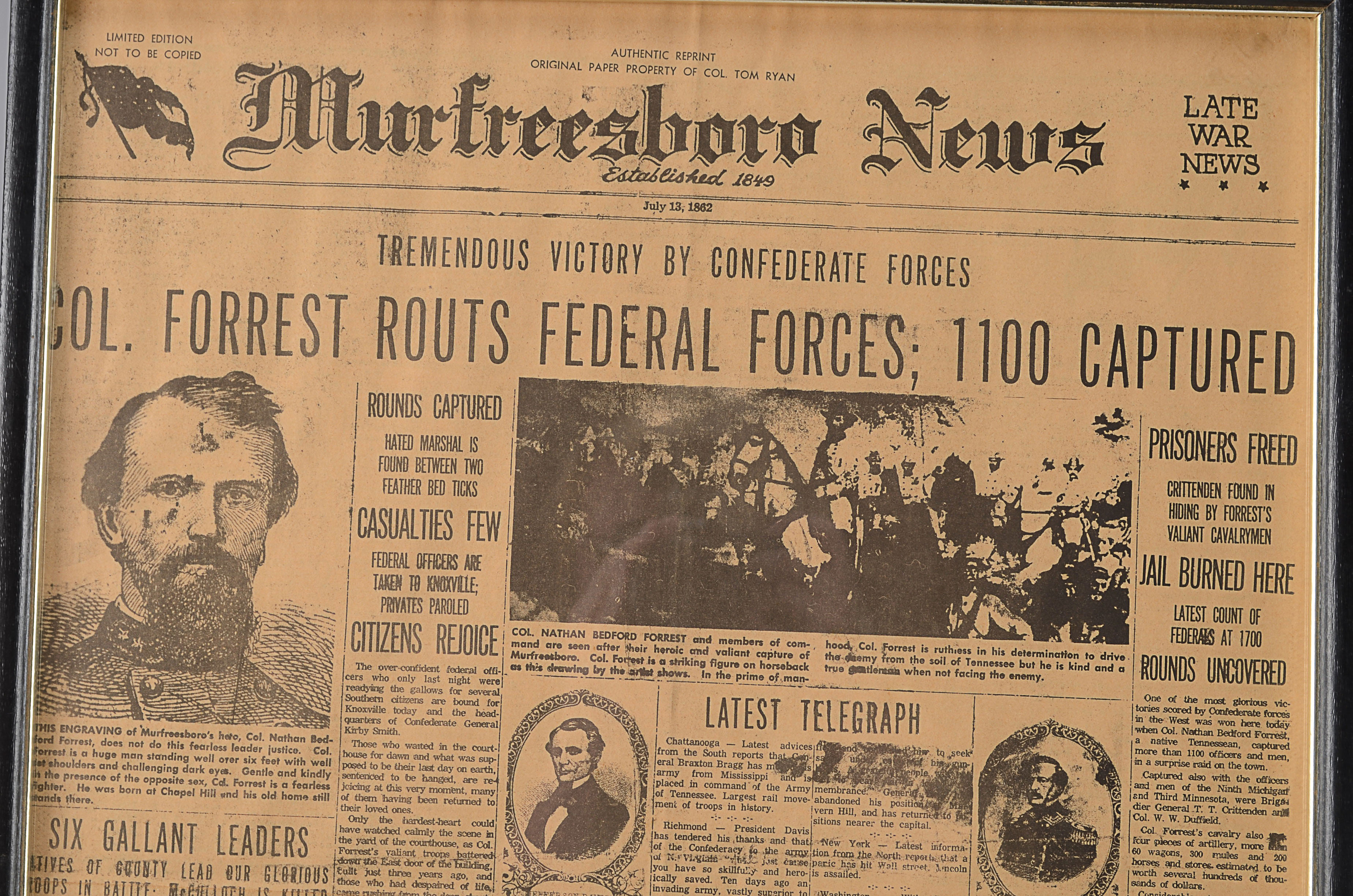 Circa 1862, Newspaper.  Civil War Memorabilia