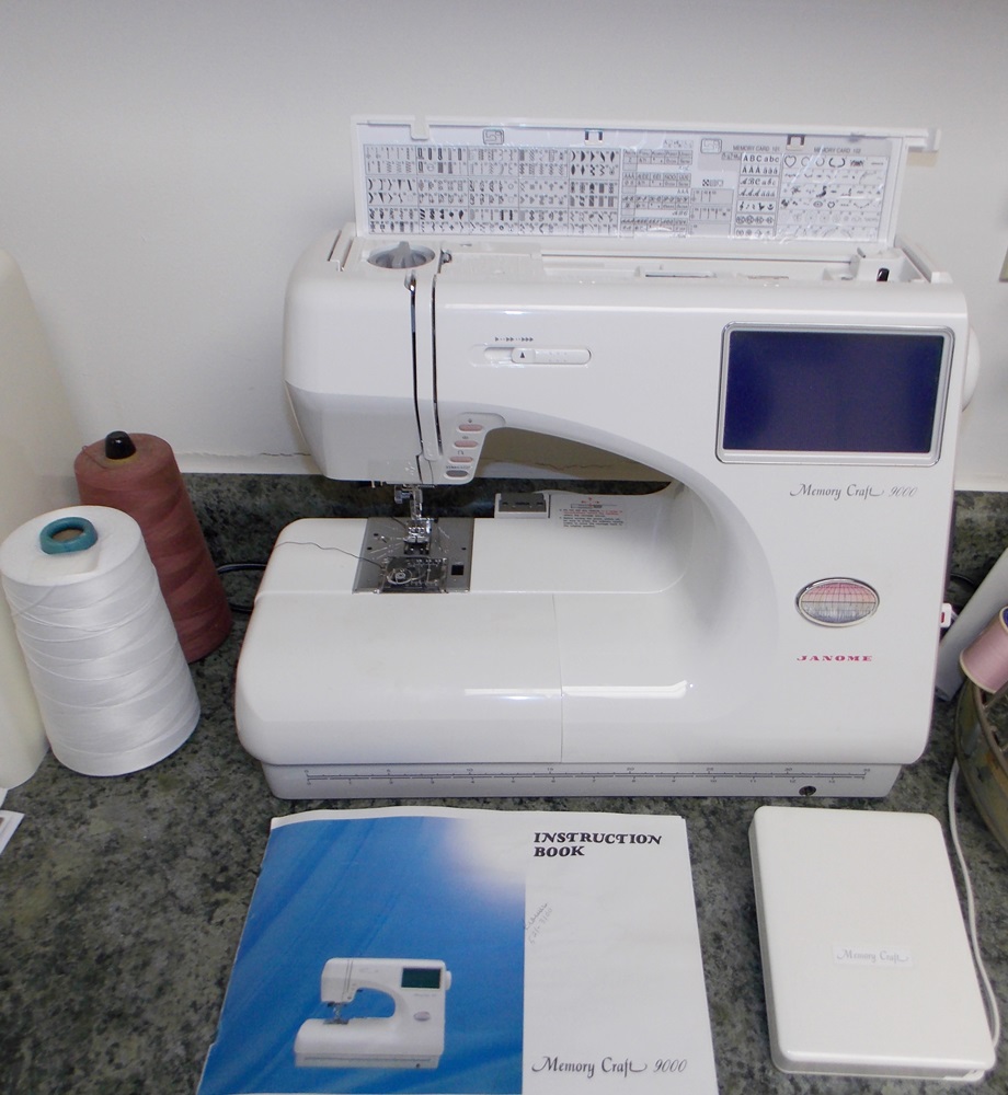 Janome Memory Craft 9000 Sewing Machine and Supplies