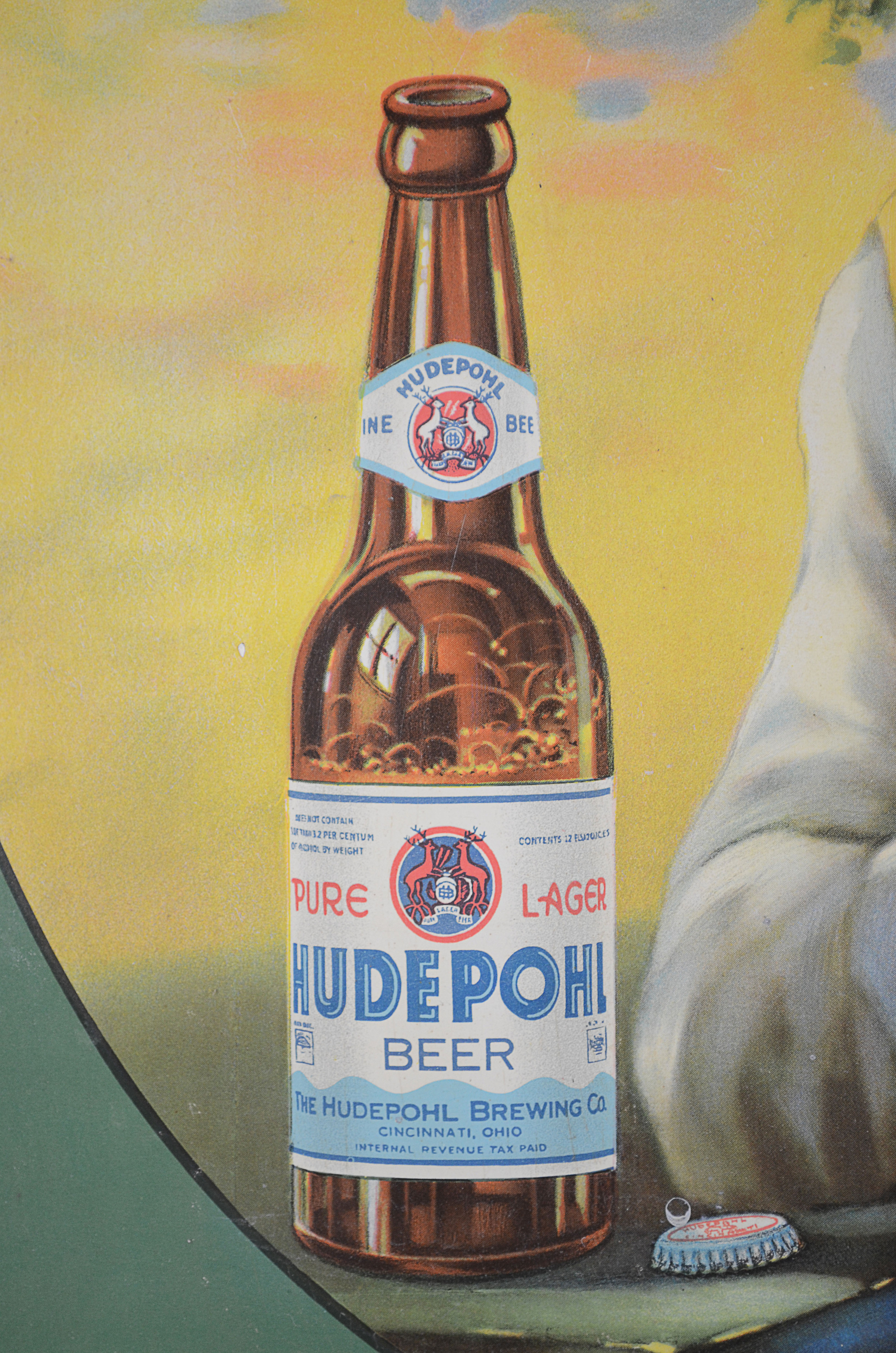 Vintage Hudepohl Lager Beer Self Framed Tin Sign.
