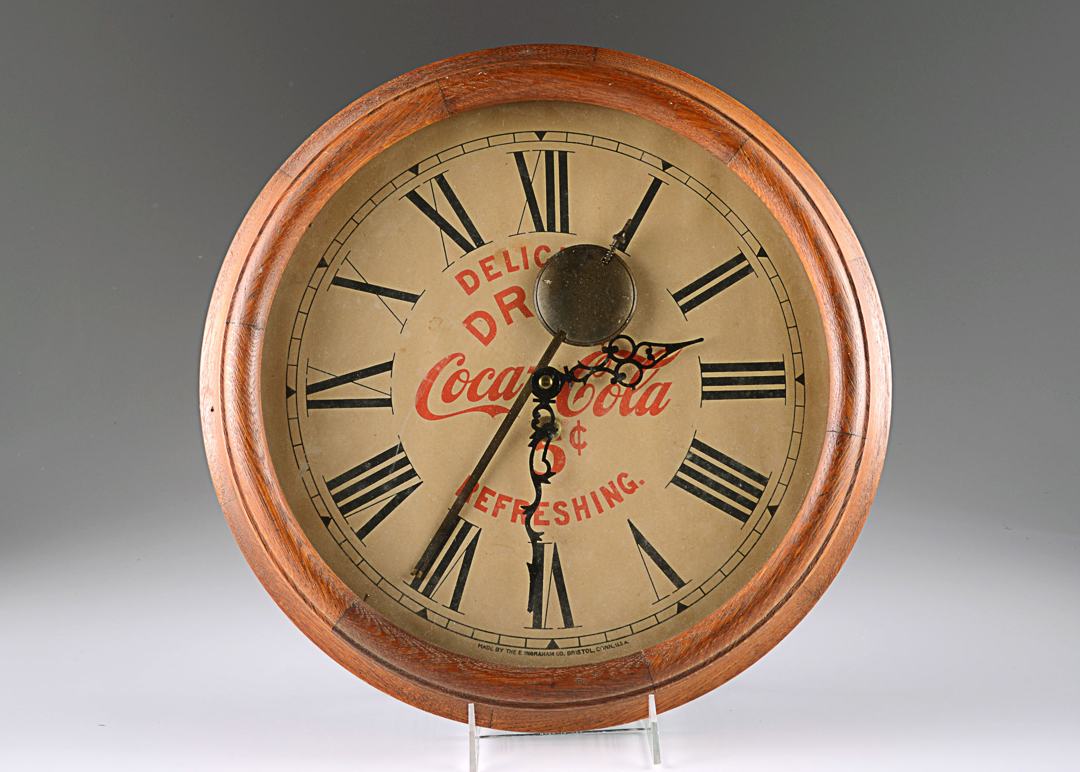 Round Coca Cola Wood Clock with Pendulum