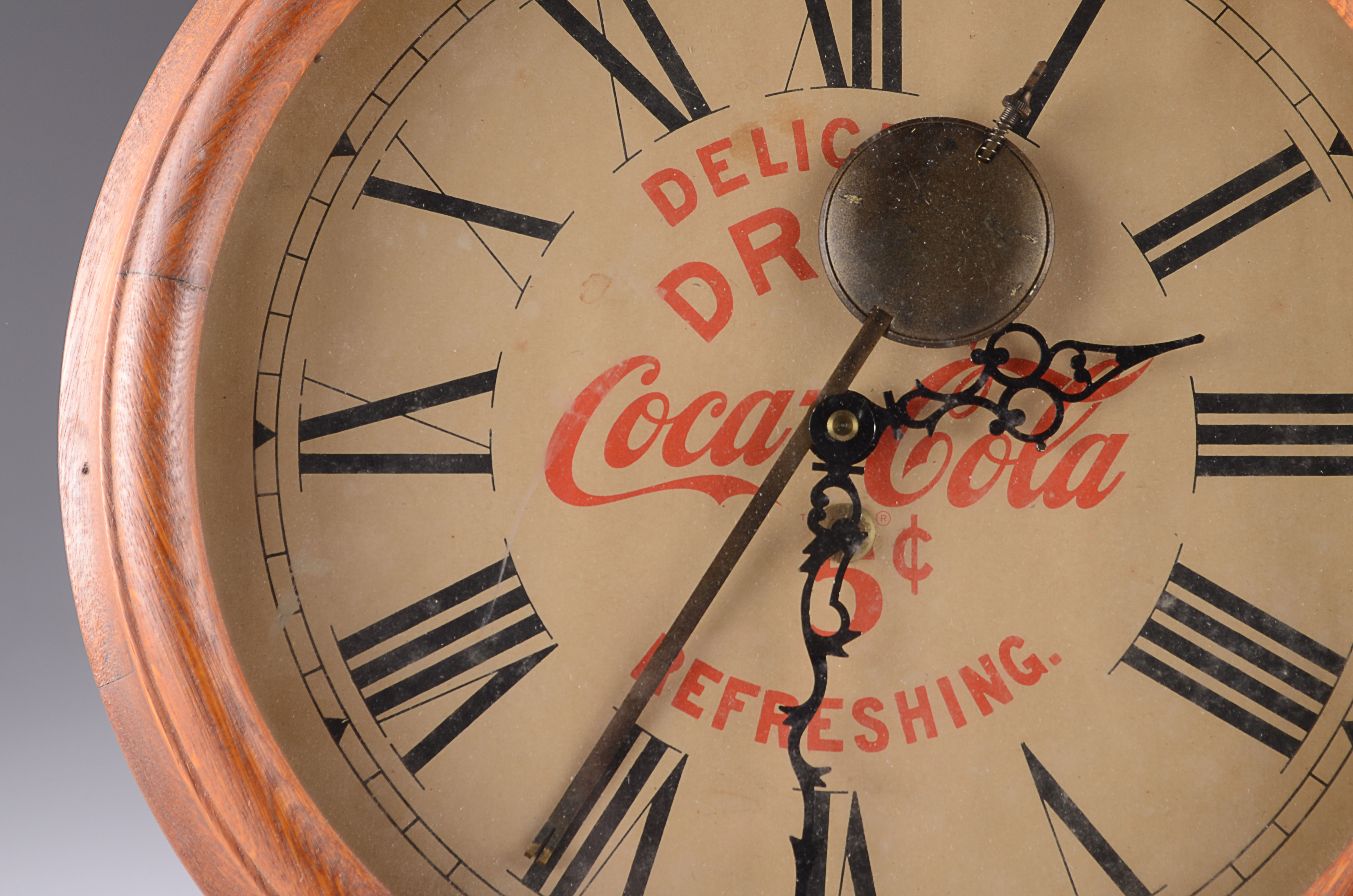 Round Coca Cola Wood Clock with Pendulum