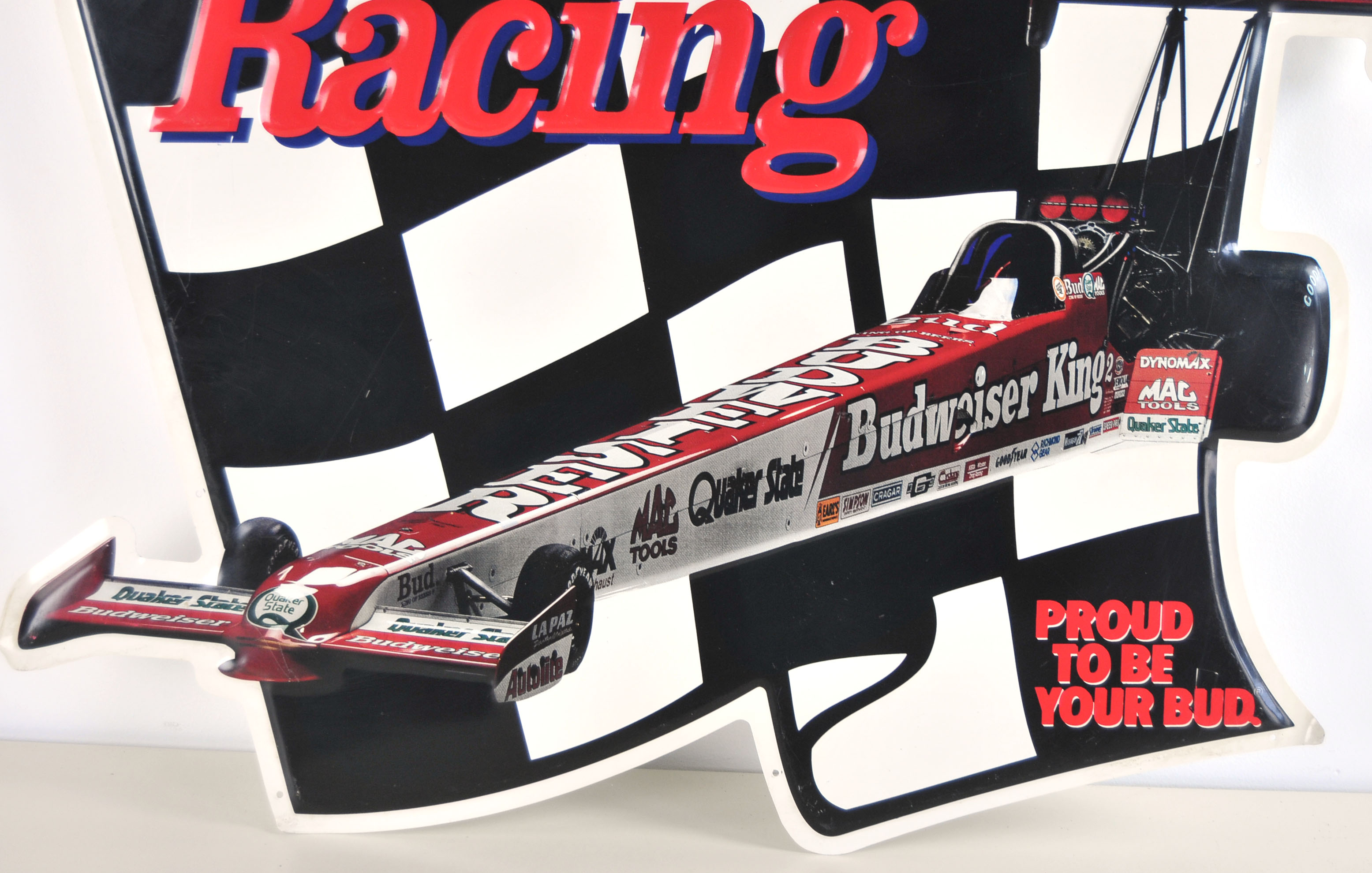 Budweiser Racing Tin Drag Racing Sign