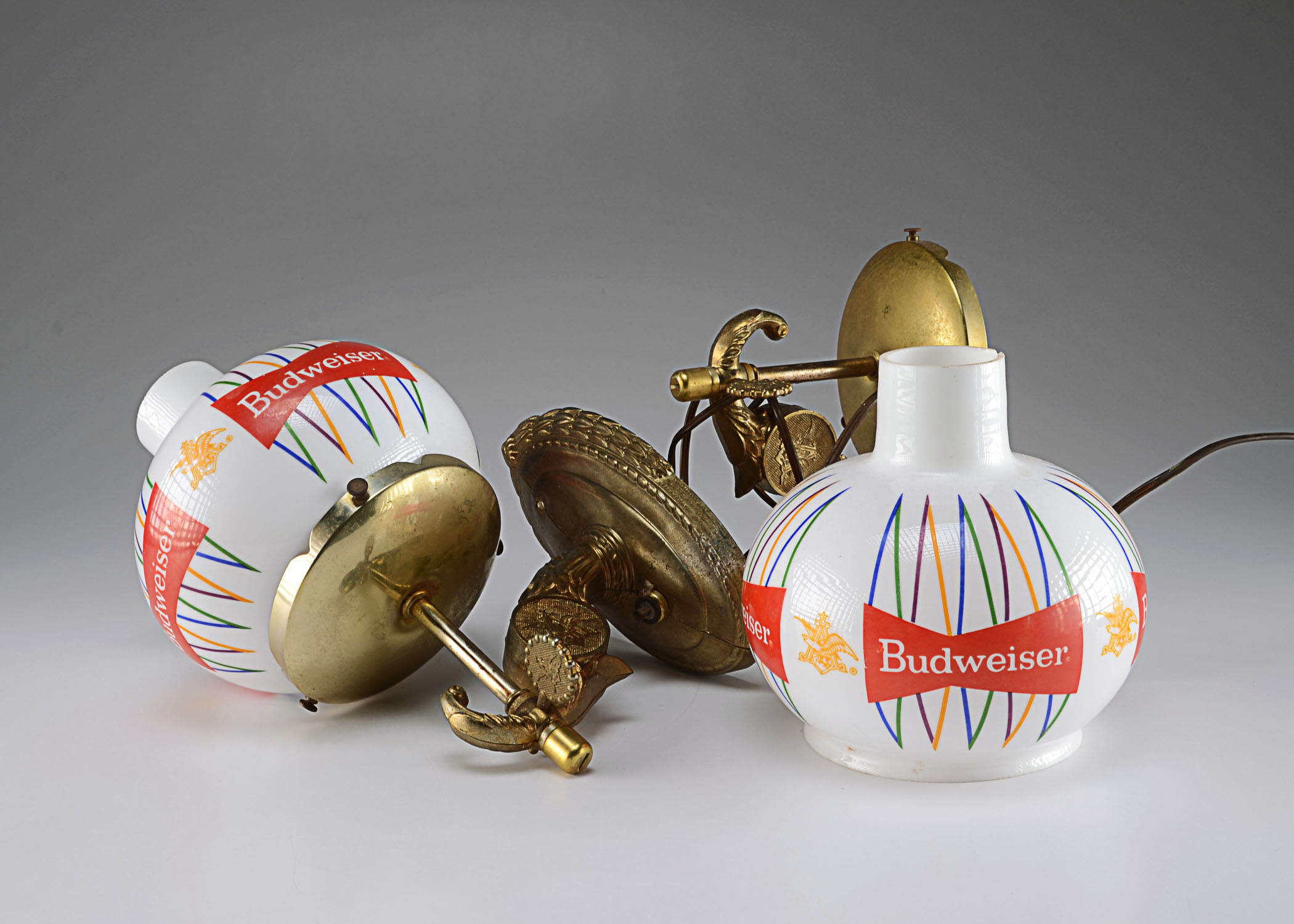 Pair of Glass Globe Budweiser Bar Lights