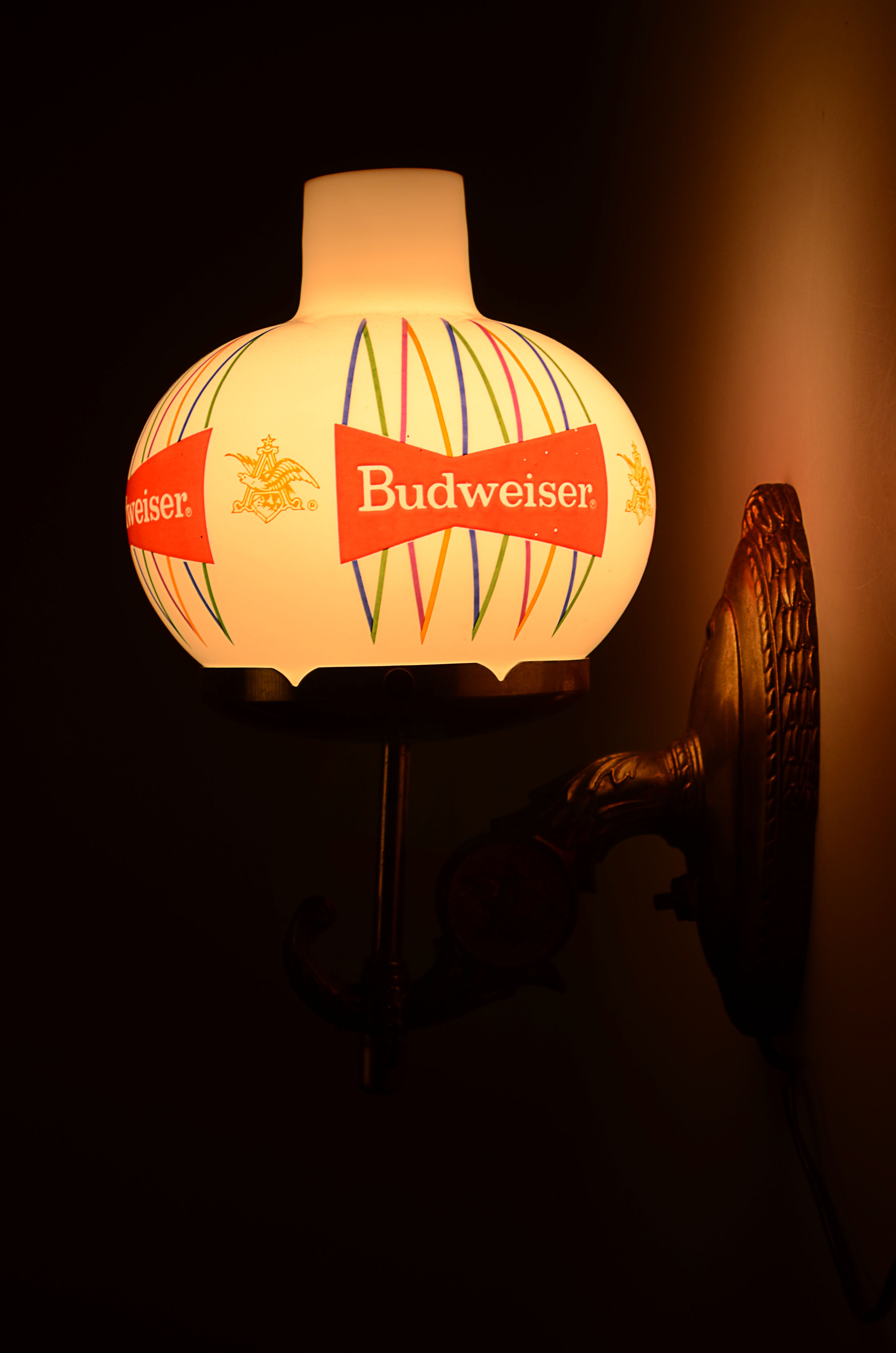 Pair of Glass Globe Budweiser Bar Lights