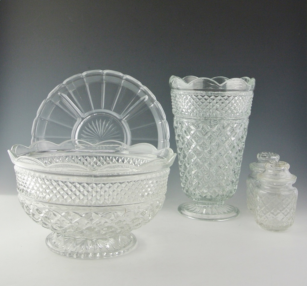 Vintage Punch Bowl with Matching Vase & More