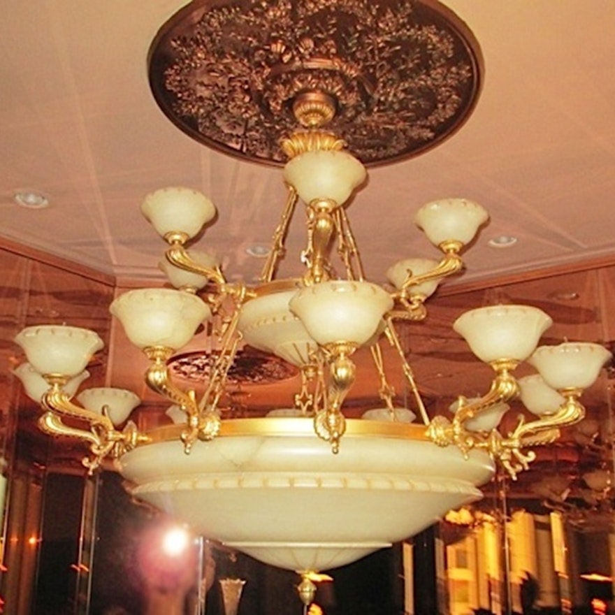 Spanish Alabaster Two Tier Chandelier 