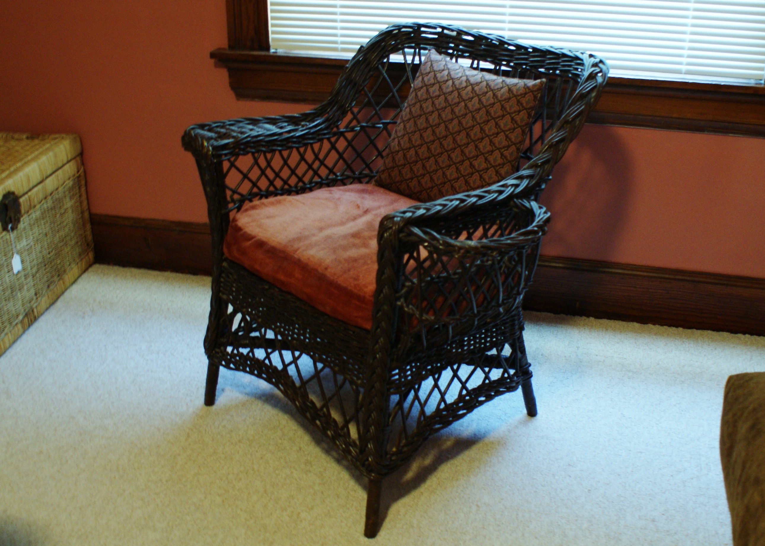 Dark Brown Painted Wicker Armchair