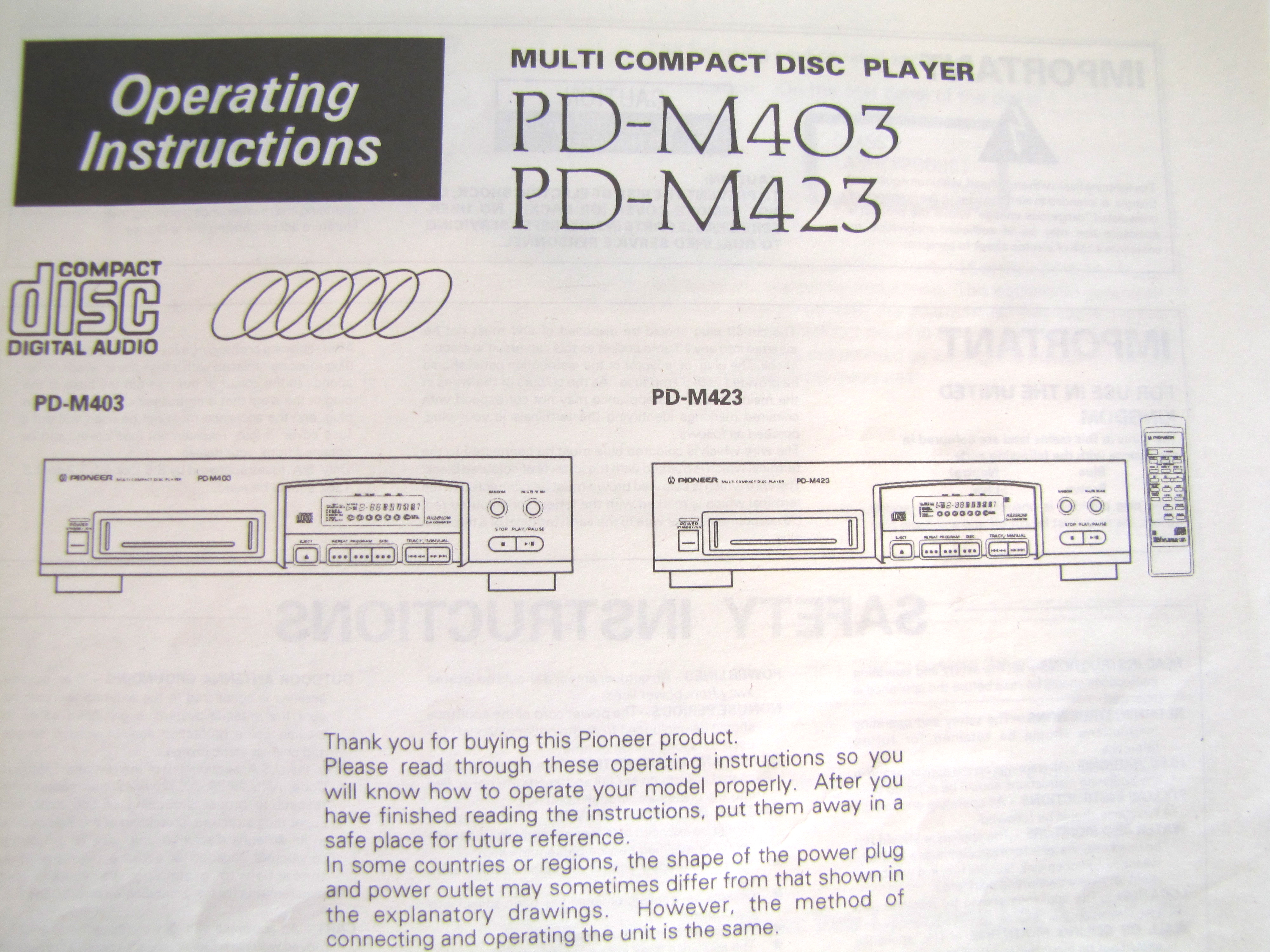 Pioneer Multi-Play Compact Disk Player + Toshiba DVD Player