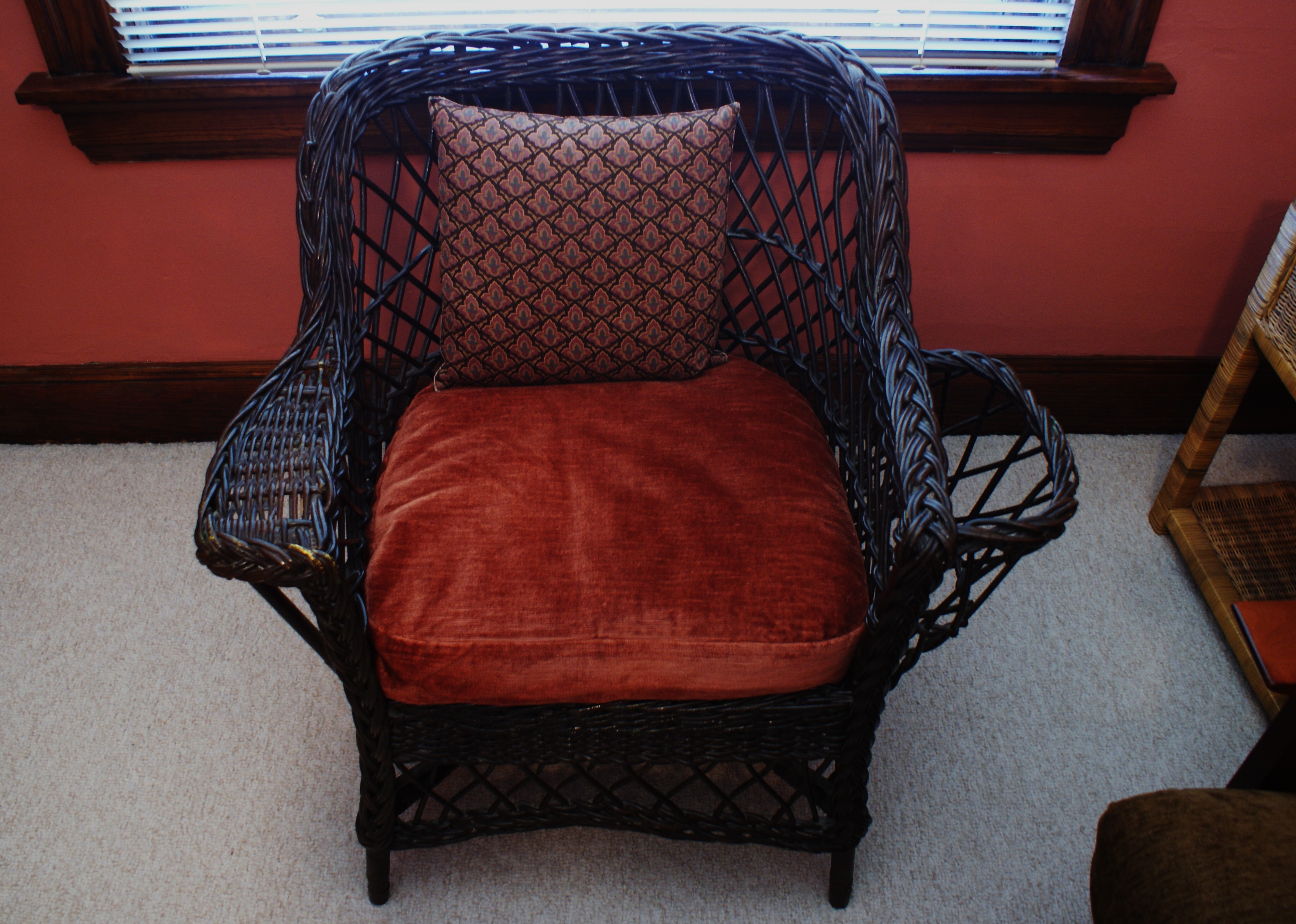 Dark Brown Painted Wicker Armchair