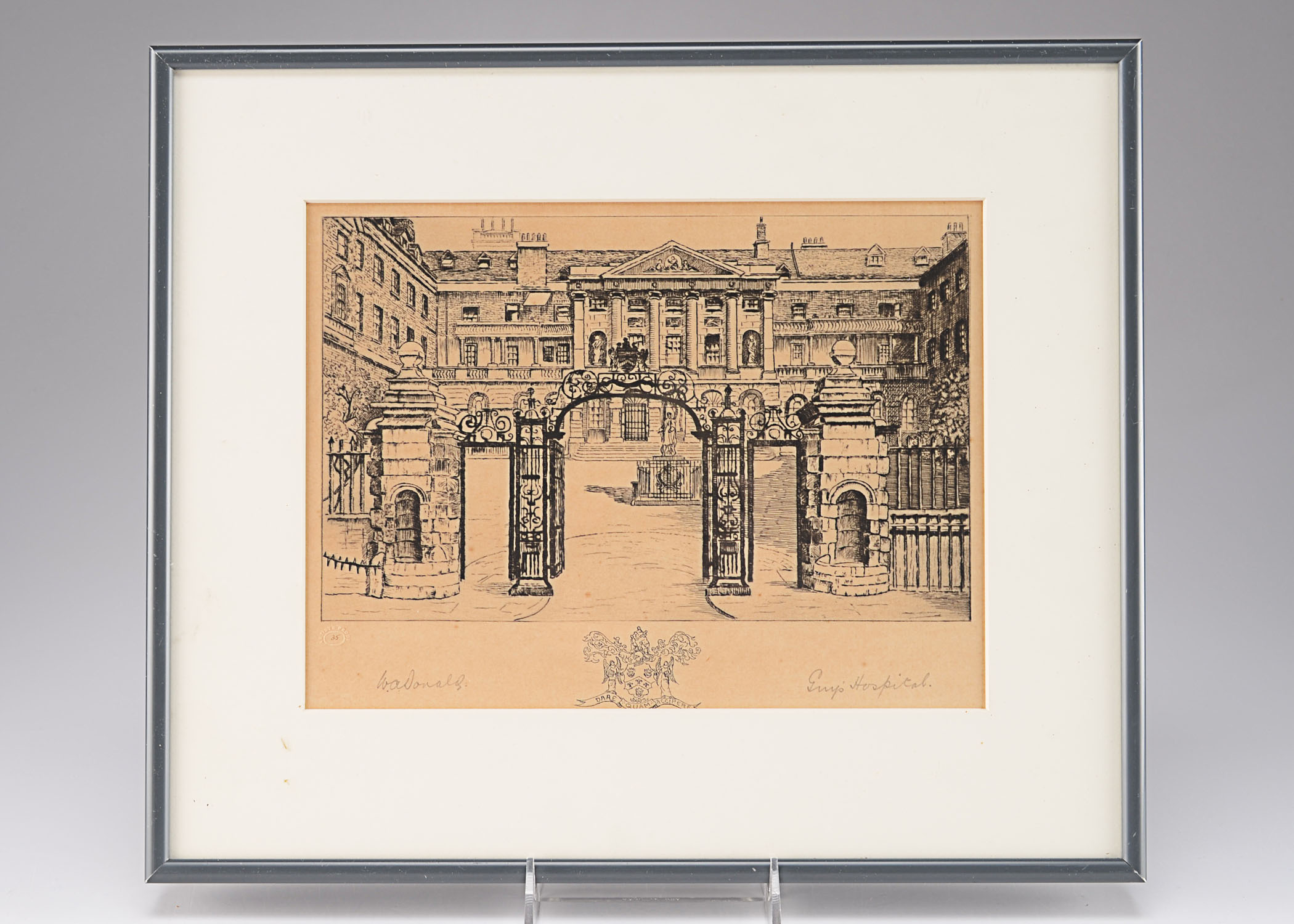 Pencil Signed W.A. Donald Etching, Guy's Hospital