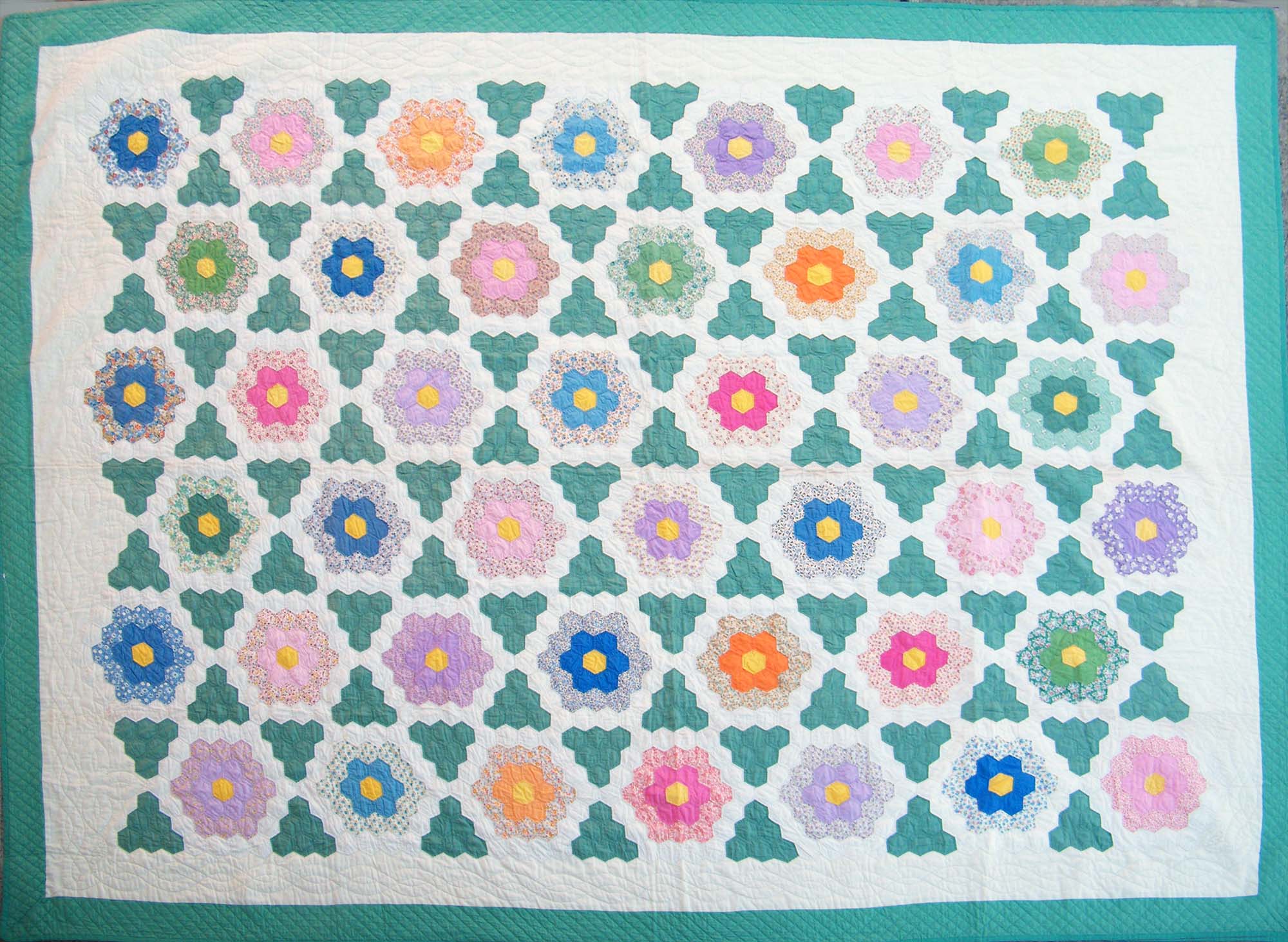 Vintage Grandmother's Flower Garden Quilt