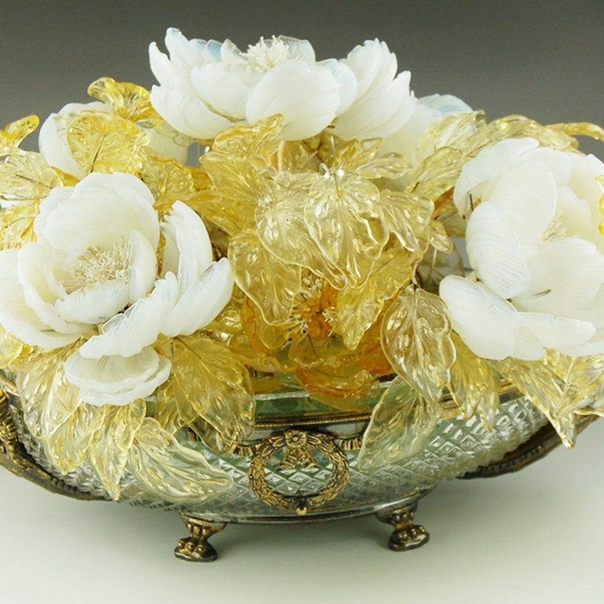Venetian Glass Floral Arrangement in a Crystal Bowl               