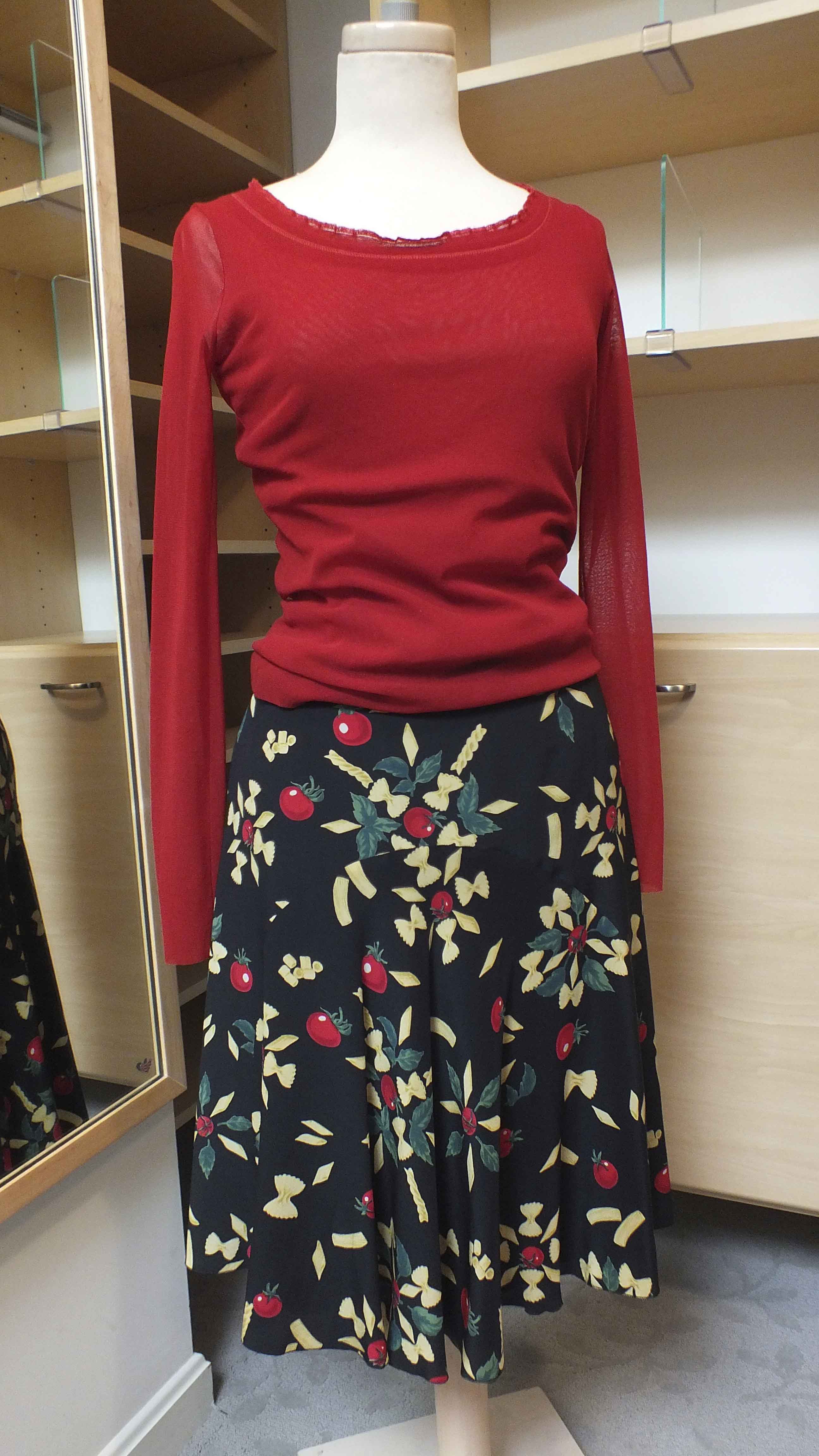 Moschino "Pasta" Silk Skirt and Fuzzi  Shirt