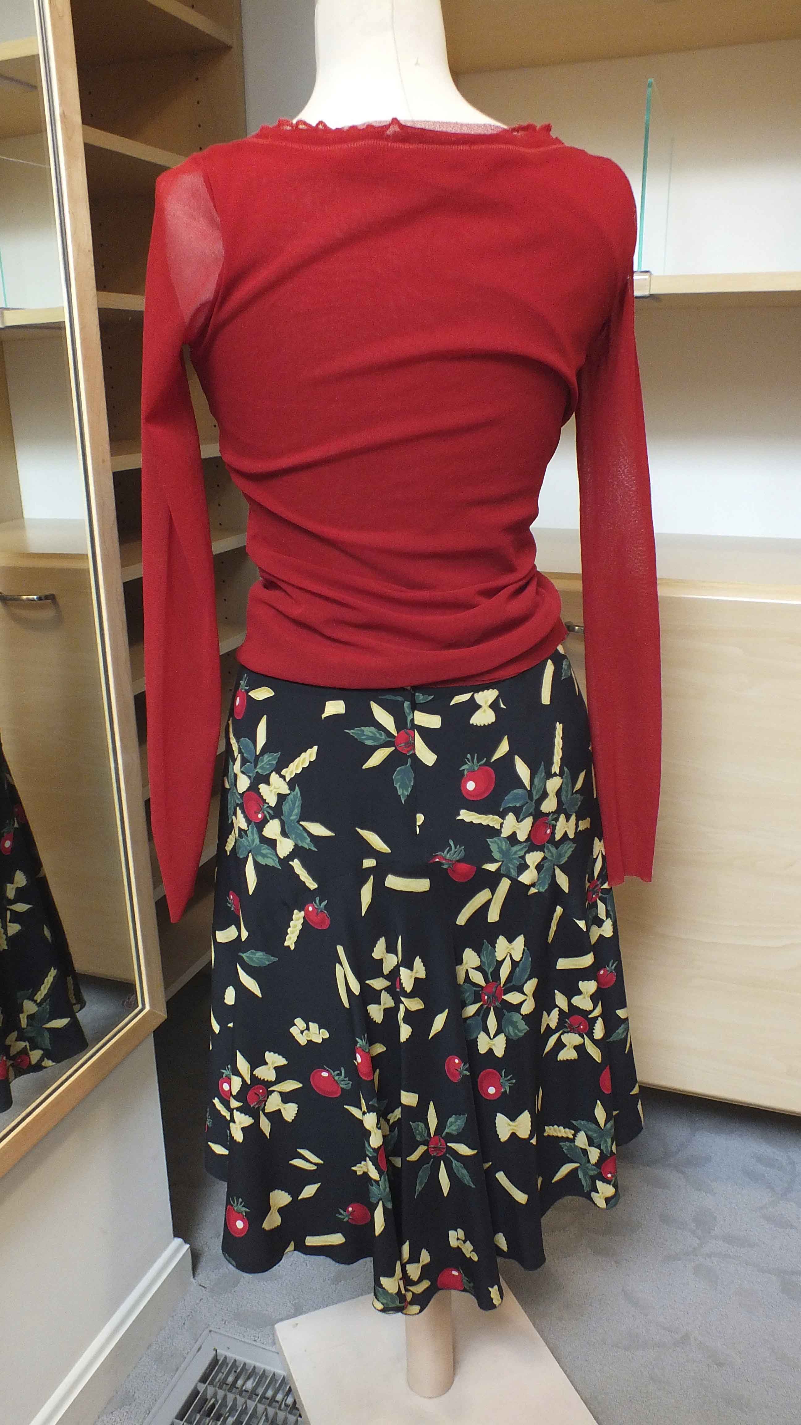 Moschino "Pasta" Silk Skirt and Fuzzi  Shirt