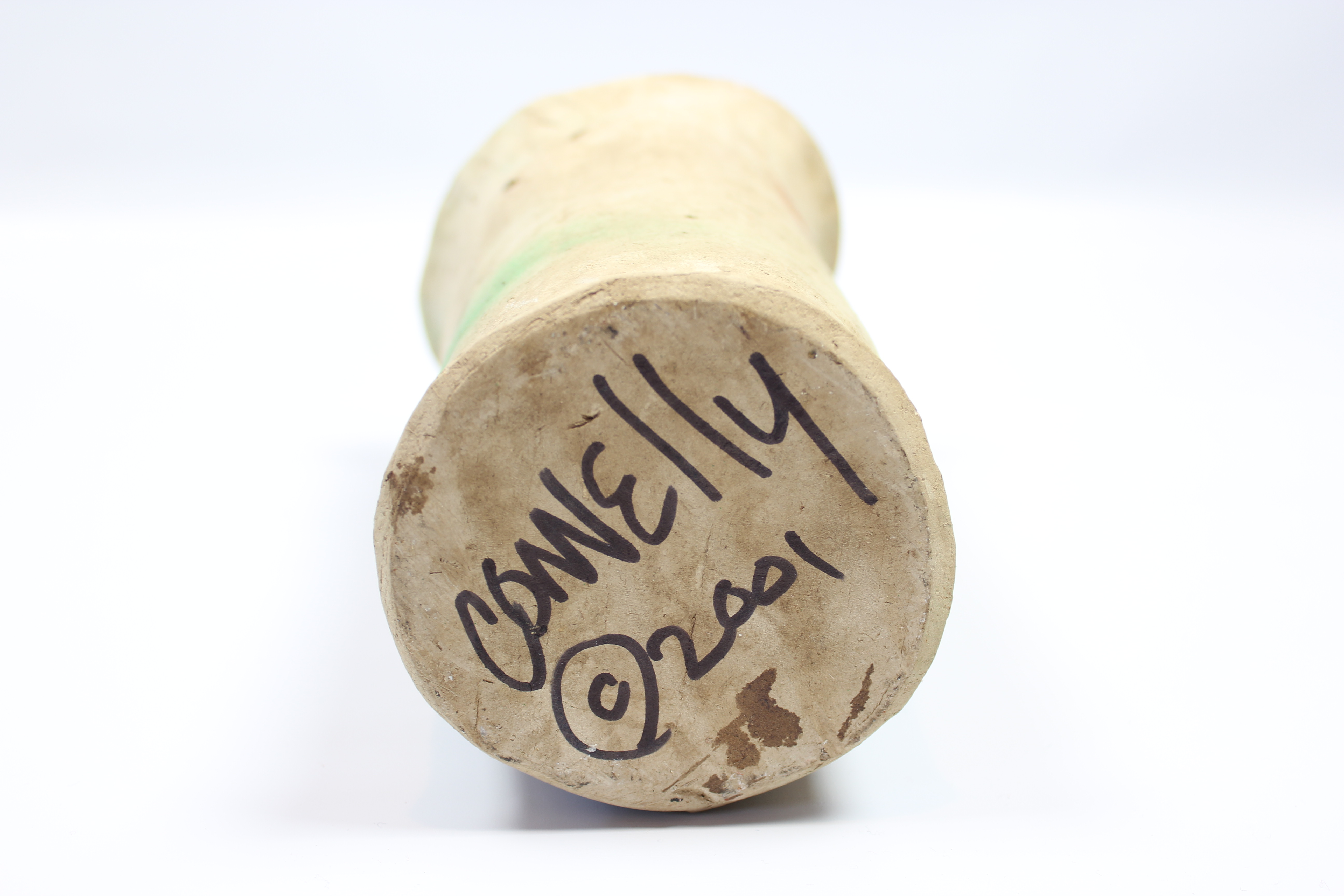 Original Sculpted Smiling Face Pottery Planter Signed