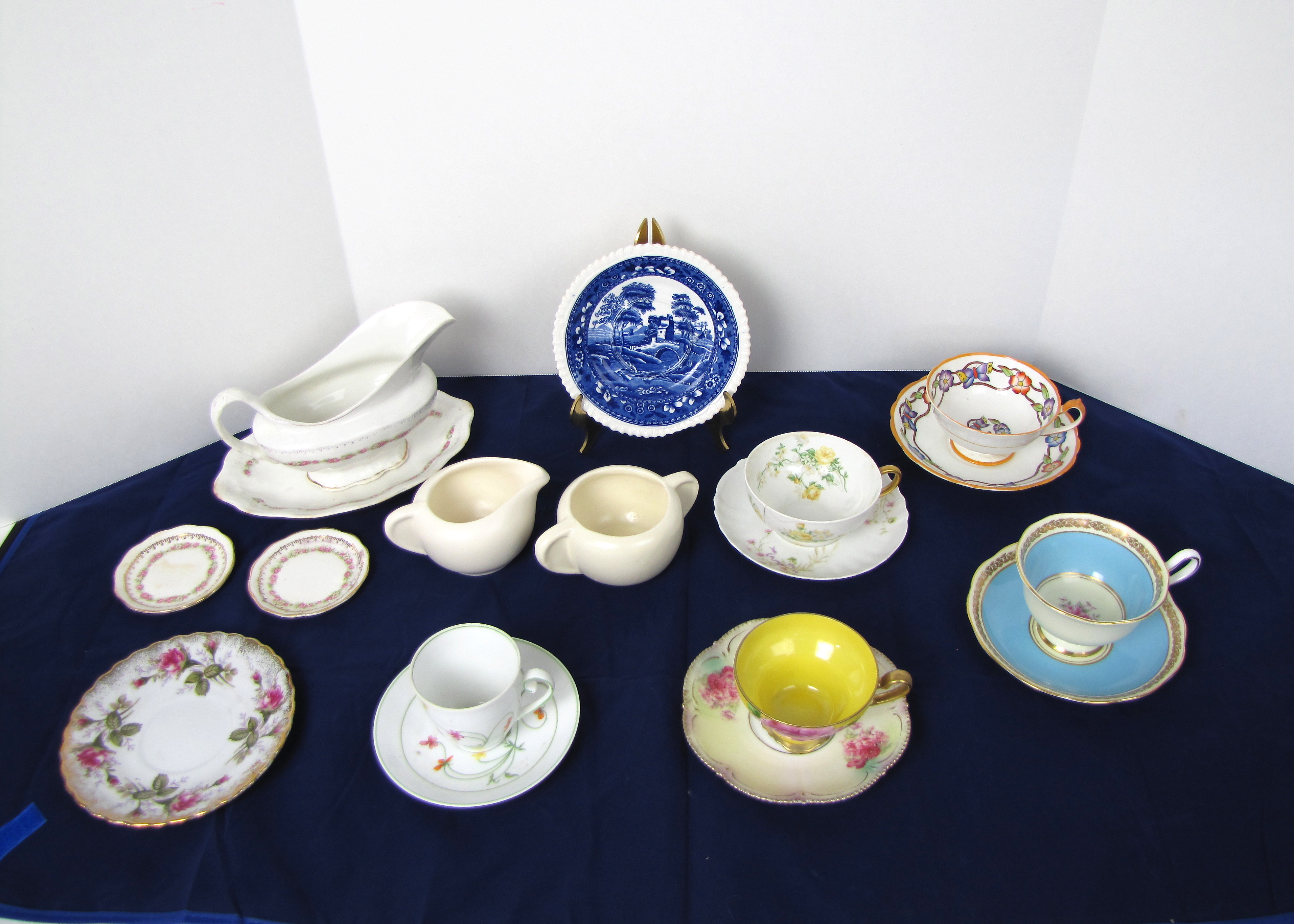 Cup And Saucer Lot With Shelf