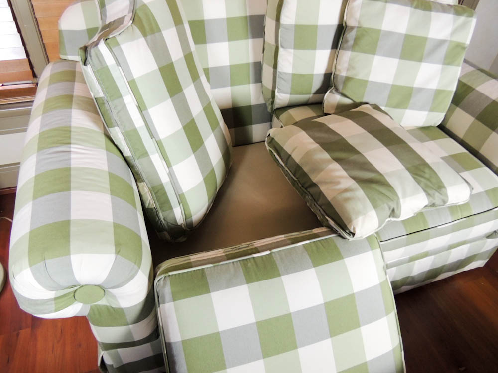 Gingham Large Print Upholstered Sofa