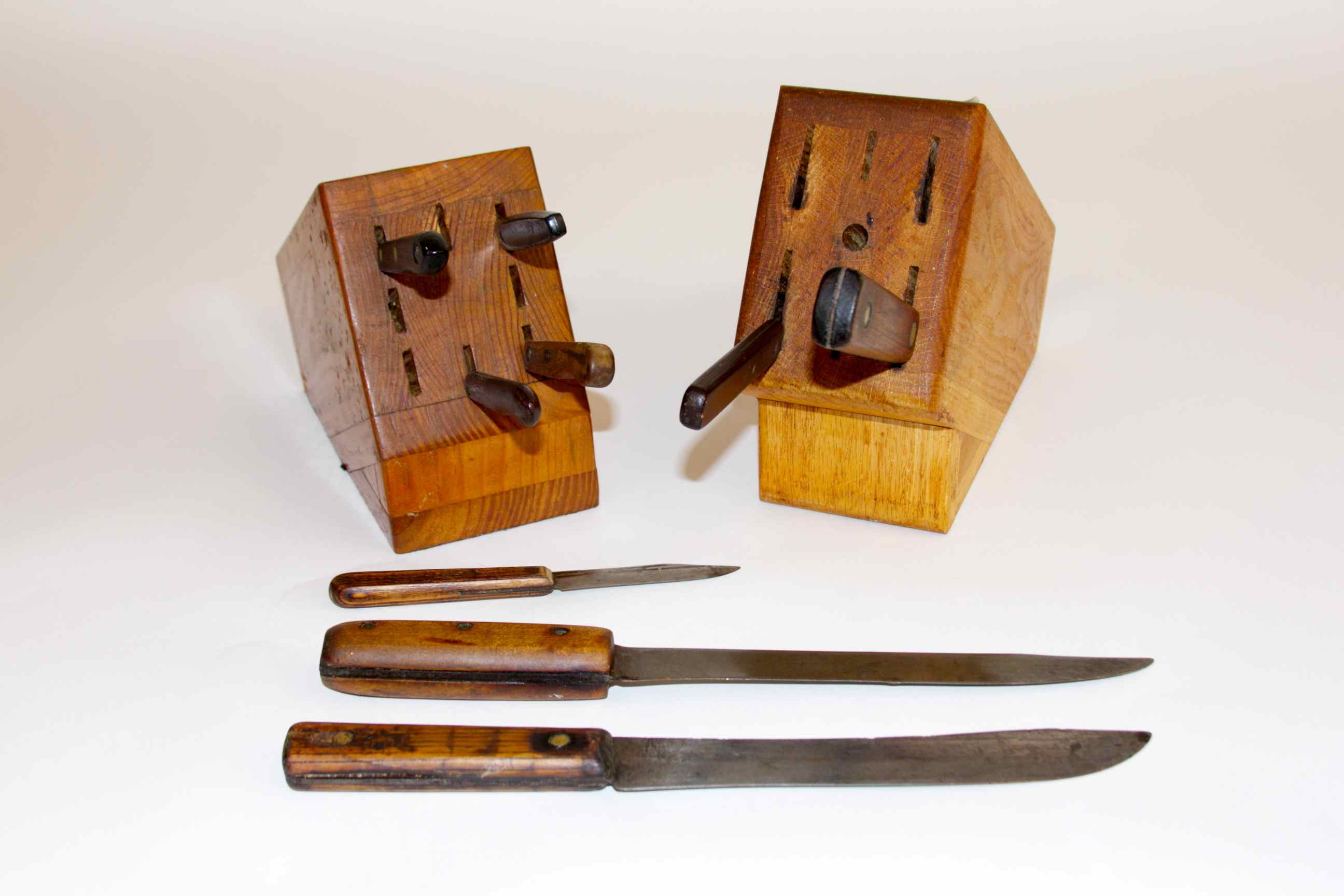 Two Wooden Knife Holders with Assorted Knives