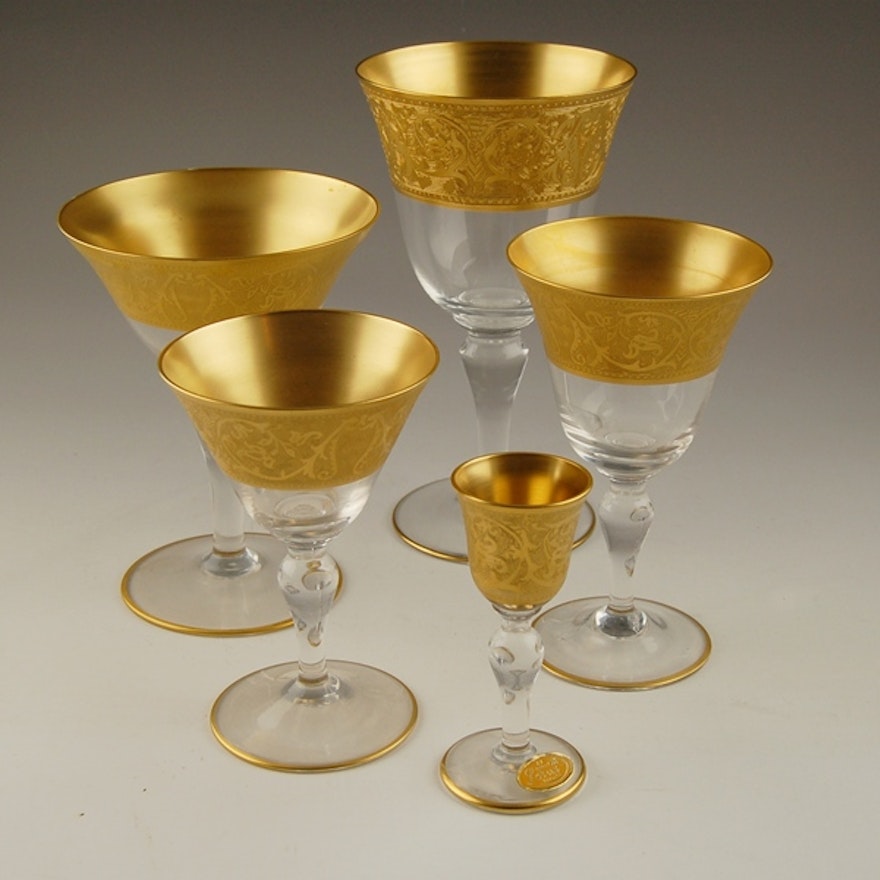 Set of 22K Gold Rimmed Stem Glasses by Lotus