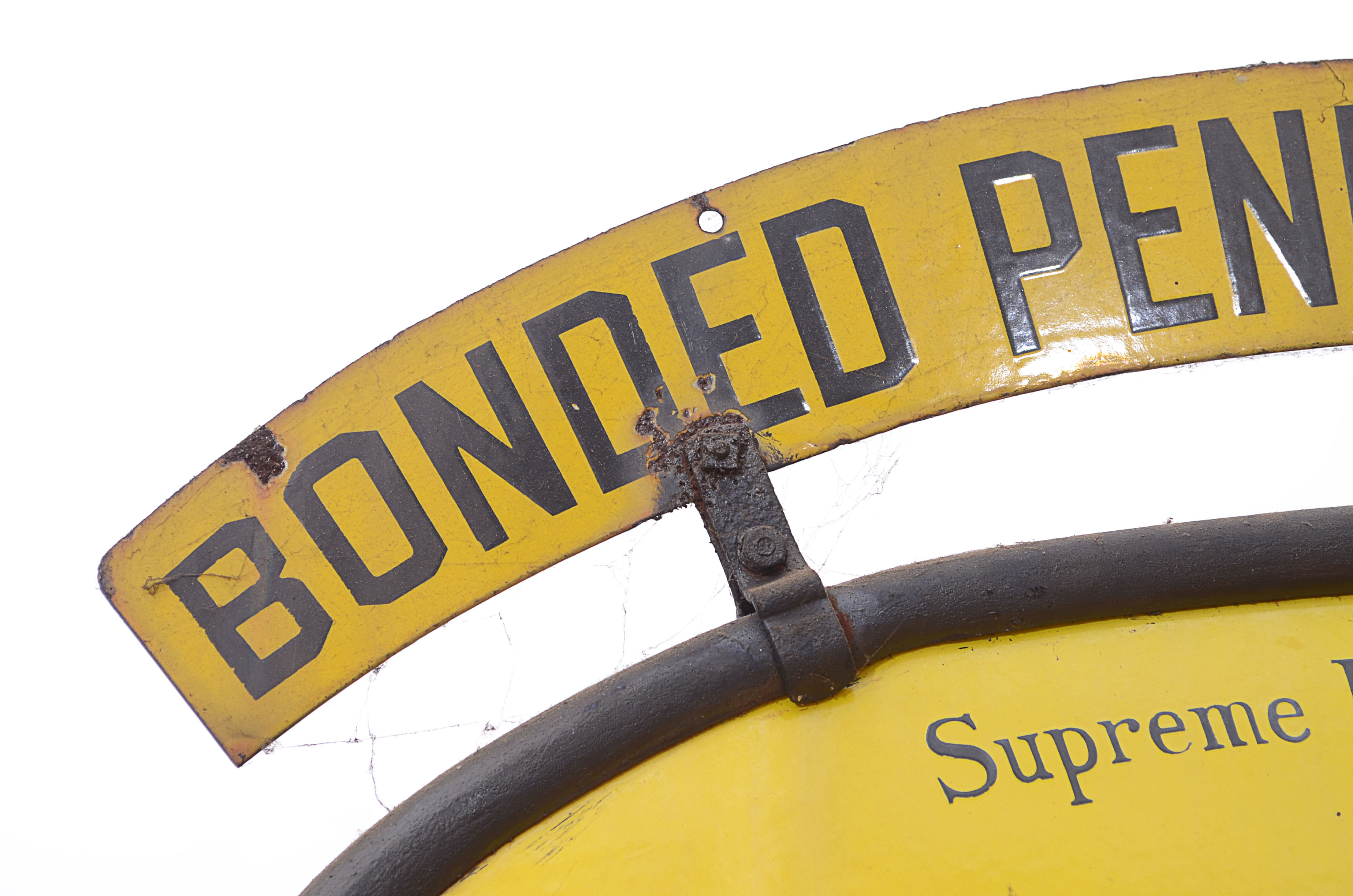 Rare & Enormous Vintage Pennzoil "Tan Bell" Curb Sign on Post