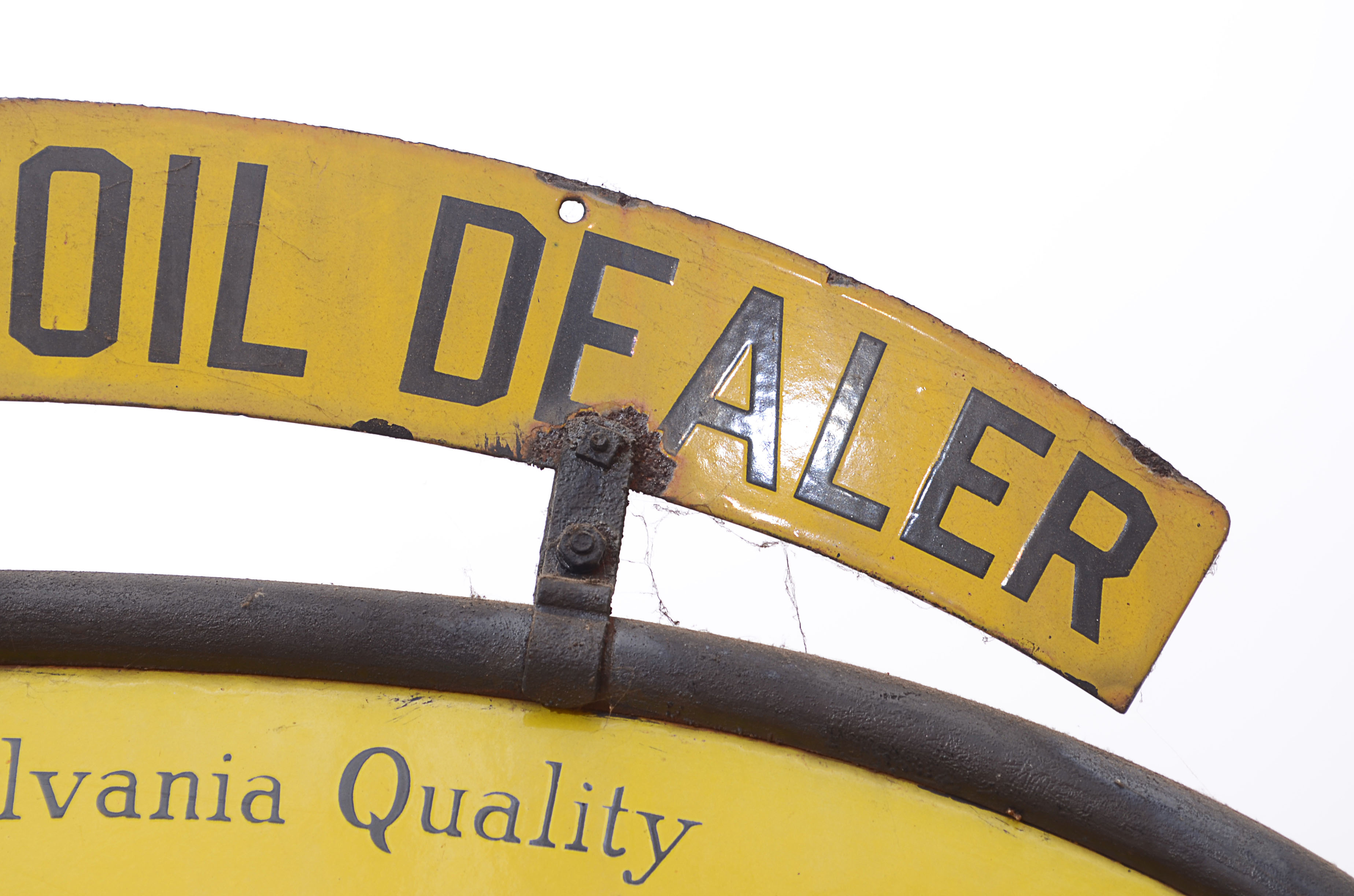 Rare & Enormous Vintage Pennzoil "Tan Bell" Curb Sign on Post