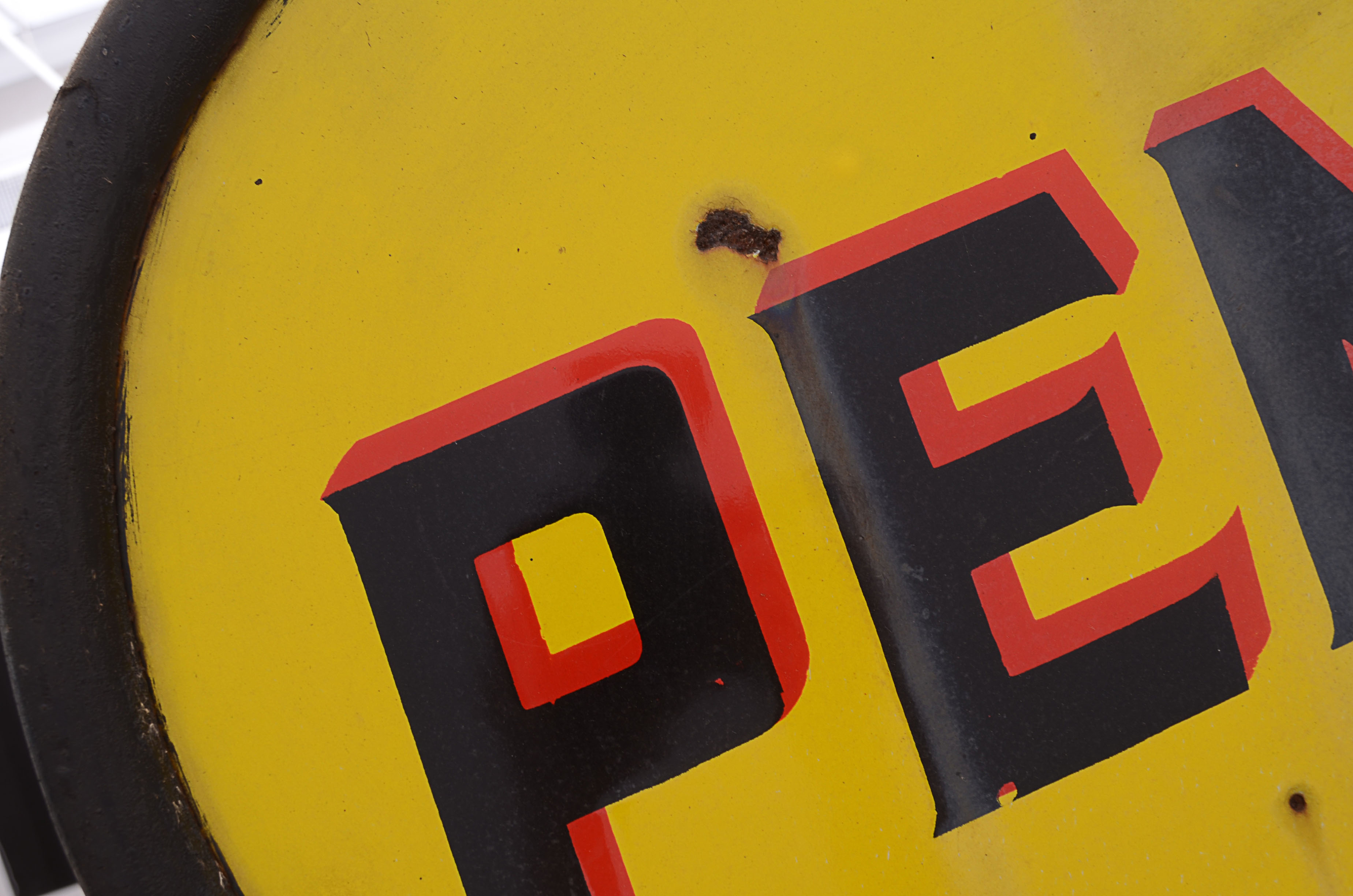 Rare & Enormous Vintage Pennzoil "Tan Bell" Curb Sign on Post