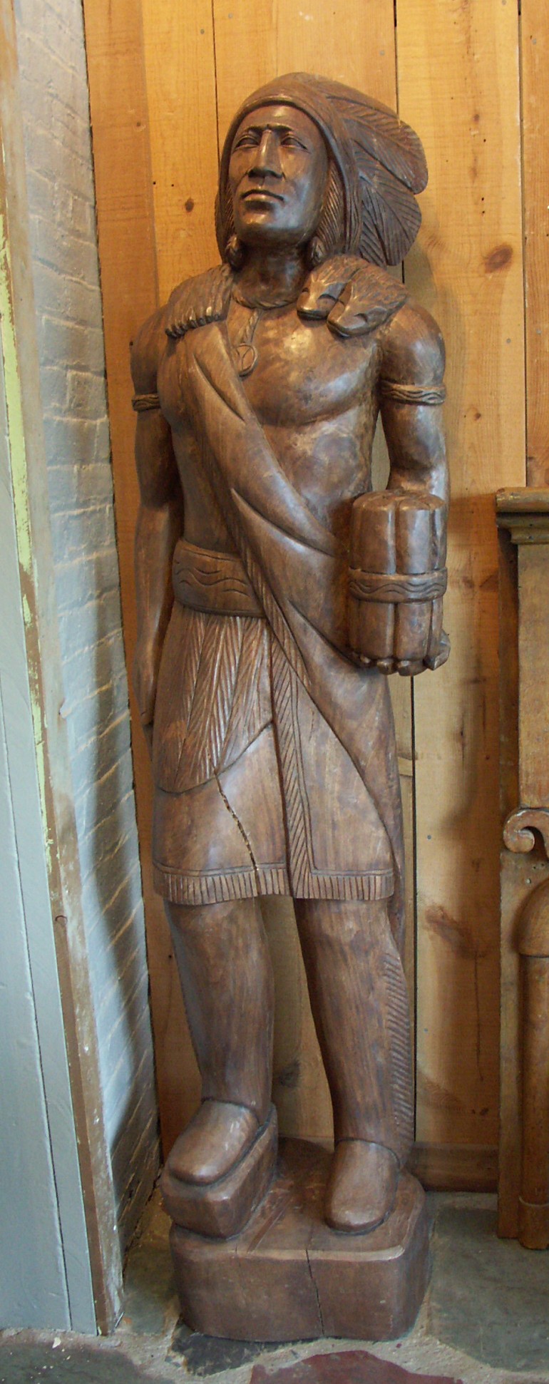 6' Antique Carved Wood Cigar Store Indian