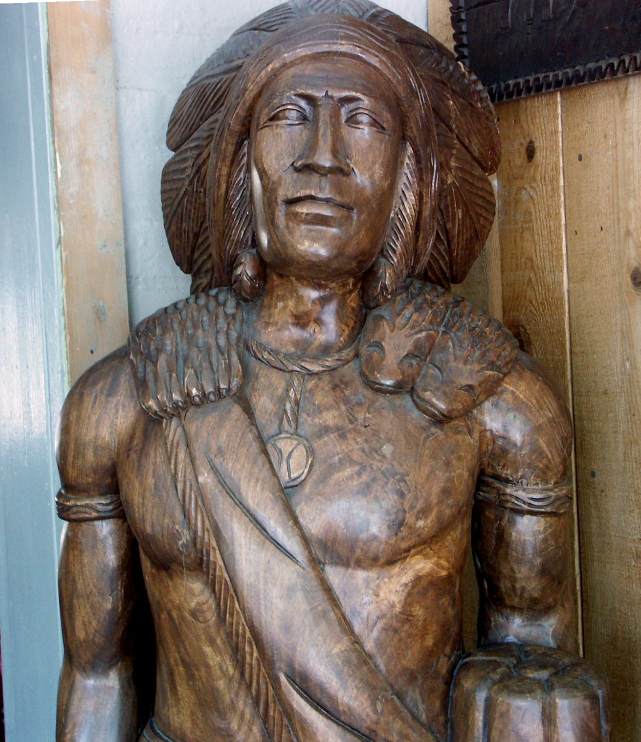 6' Antique Carved Wood Cigar Store Indian