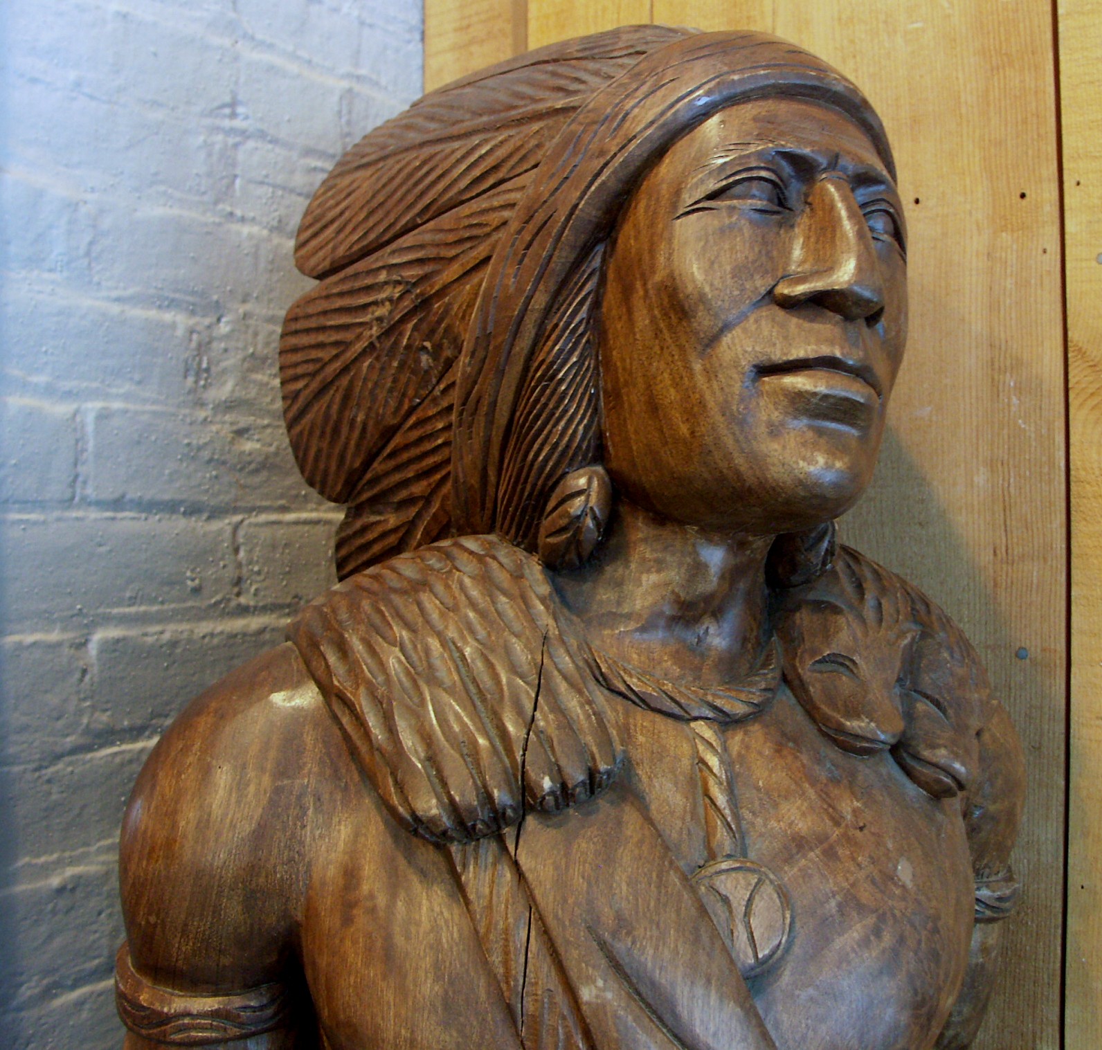 6' Antique Carved Wood Cigar Store Indian