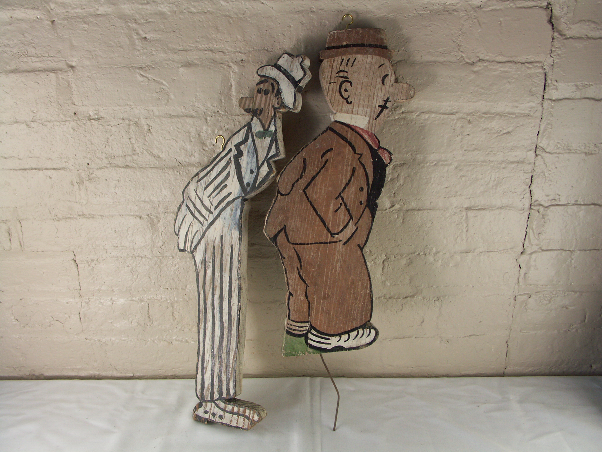 Pair of Antique Painted Wood Yard Ornaments - "Mutt and Jeff"