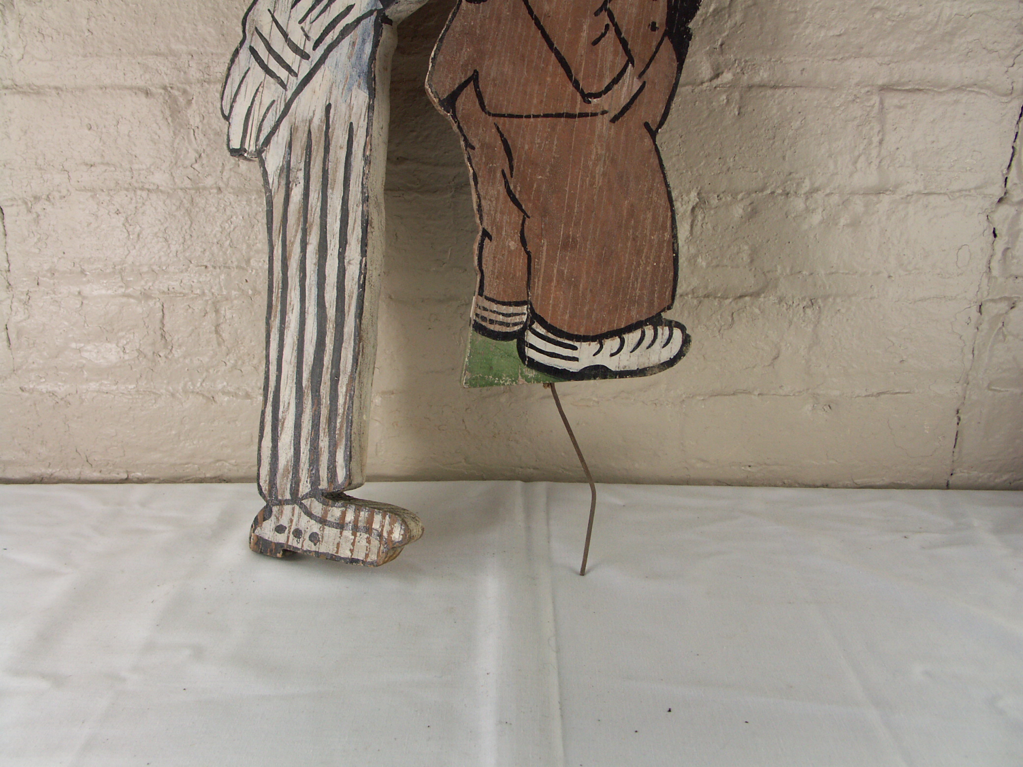 Pair of Antique Painted Wood Yard Ornaments - "Mutt and Jeff"