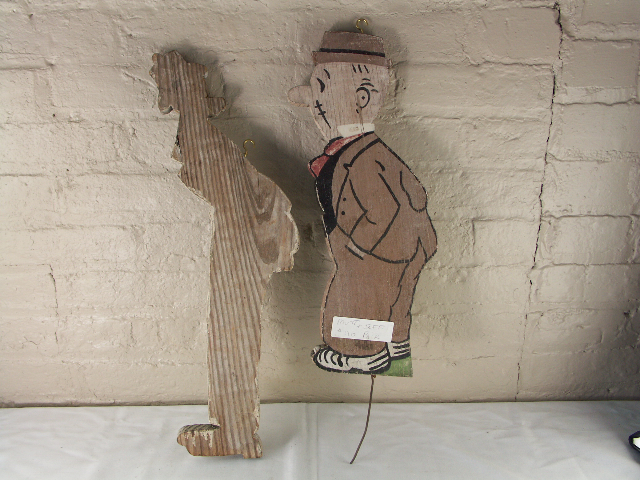 Pair of Antique Painted Wood Yard Ornaments - "Mutt and Jeff"