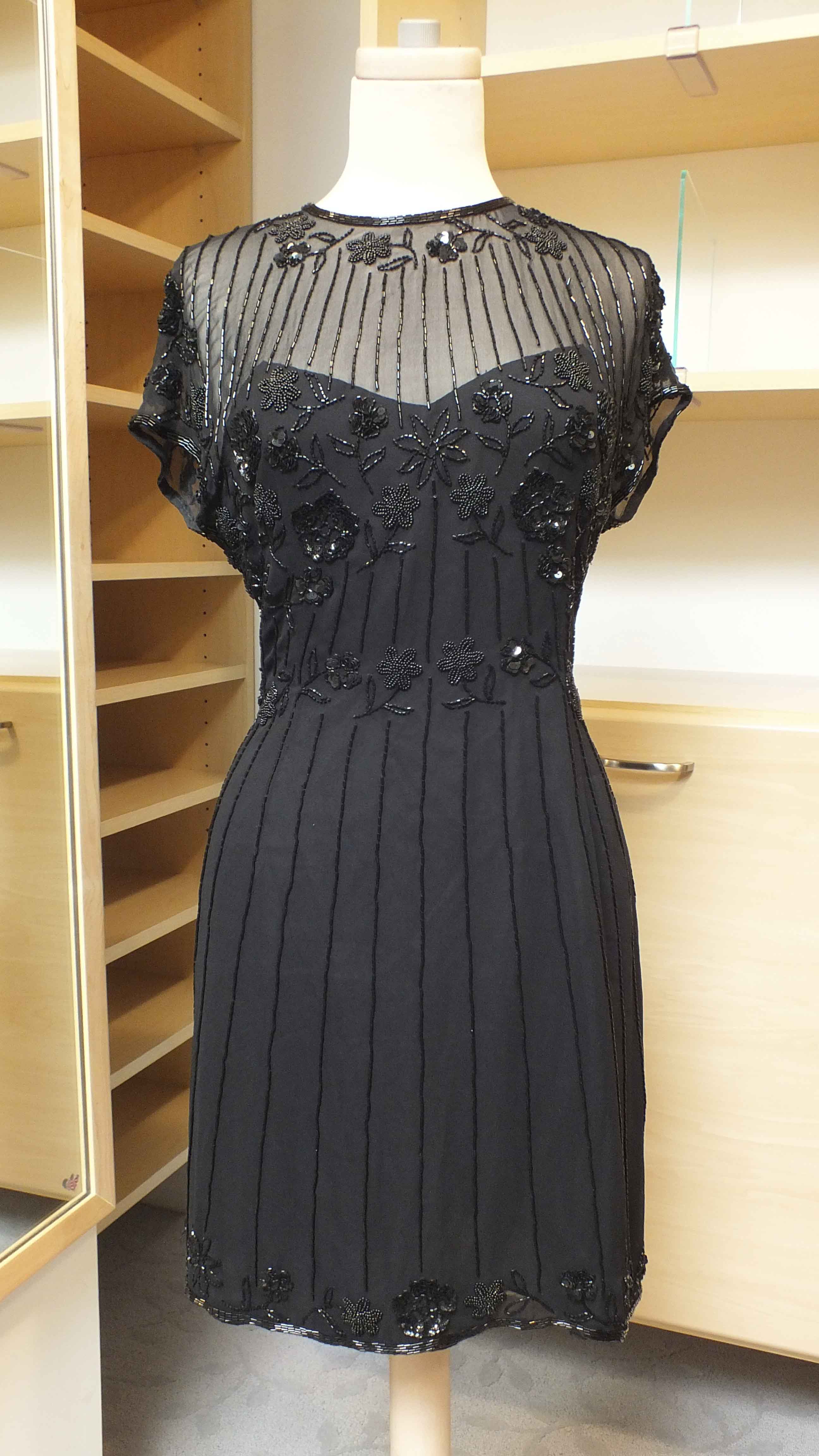 A.J. Bari Black Beaded Silk Dress