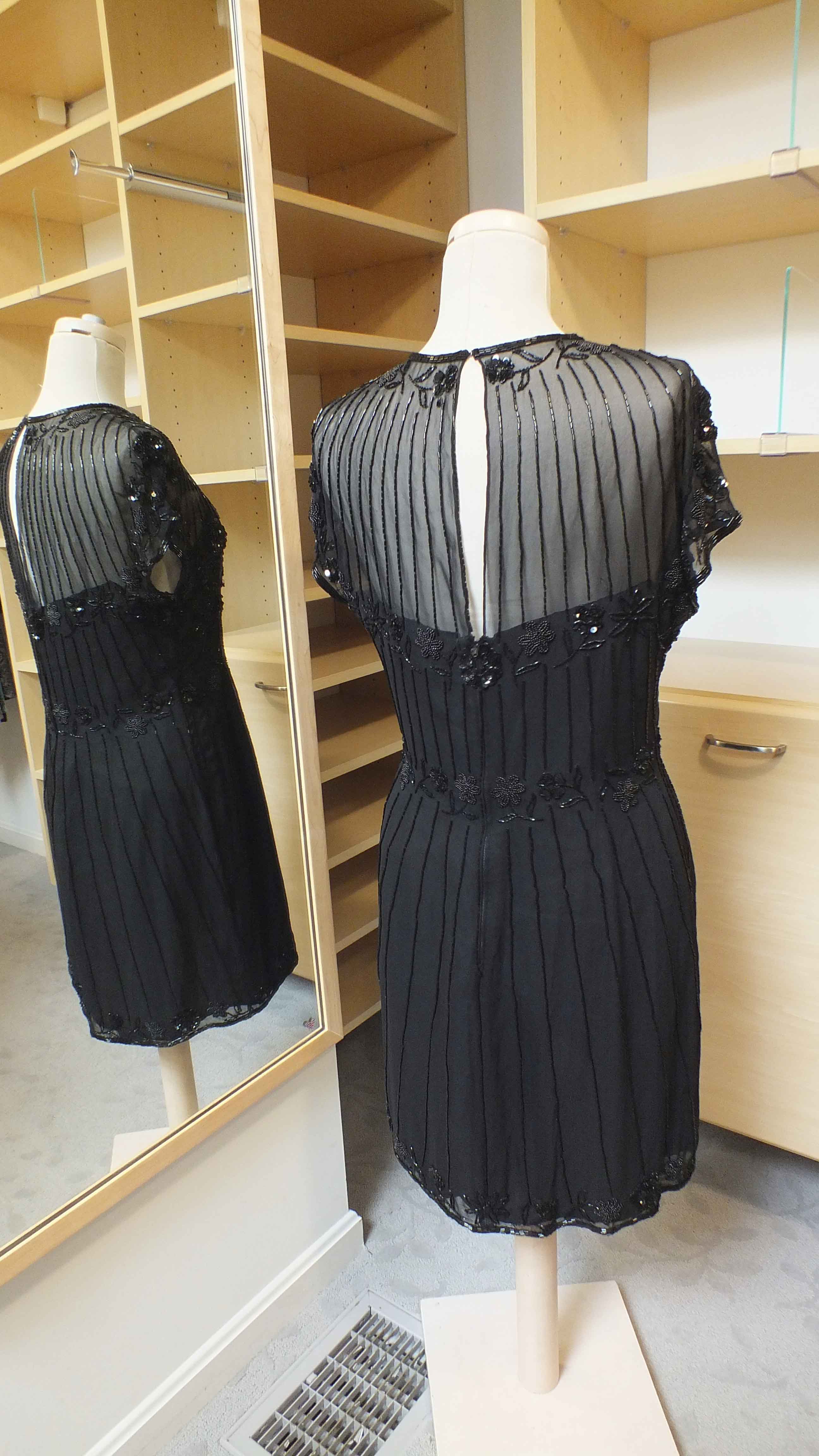 A.J. Bari Black Beaded Silk Dress