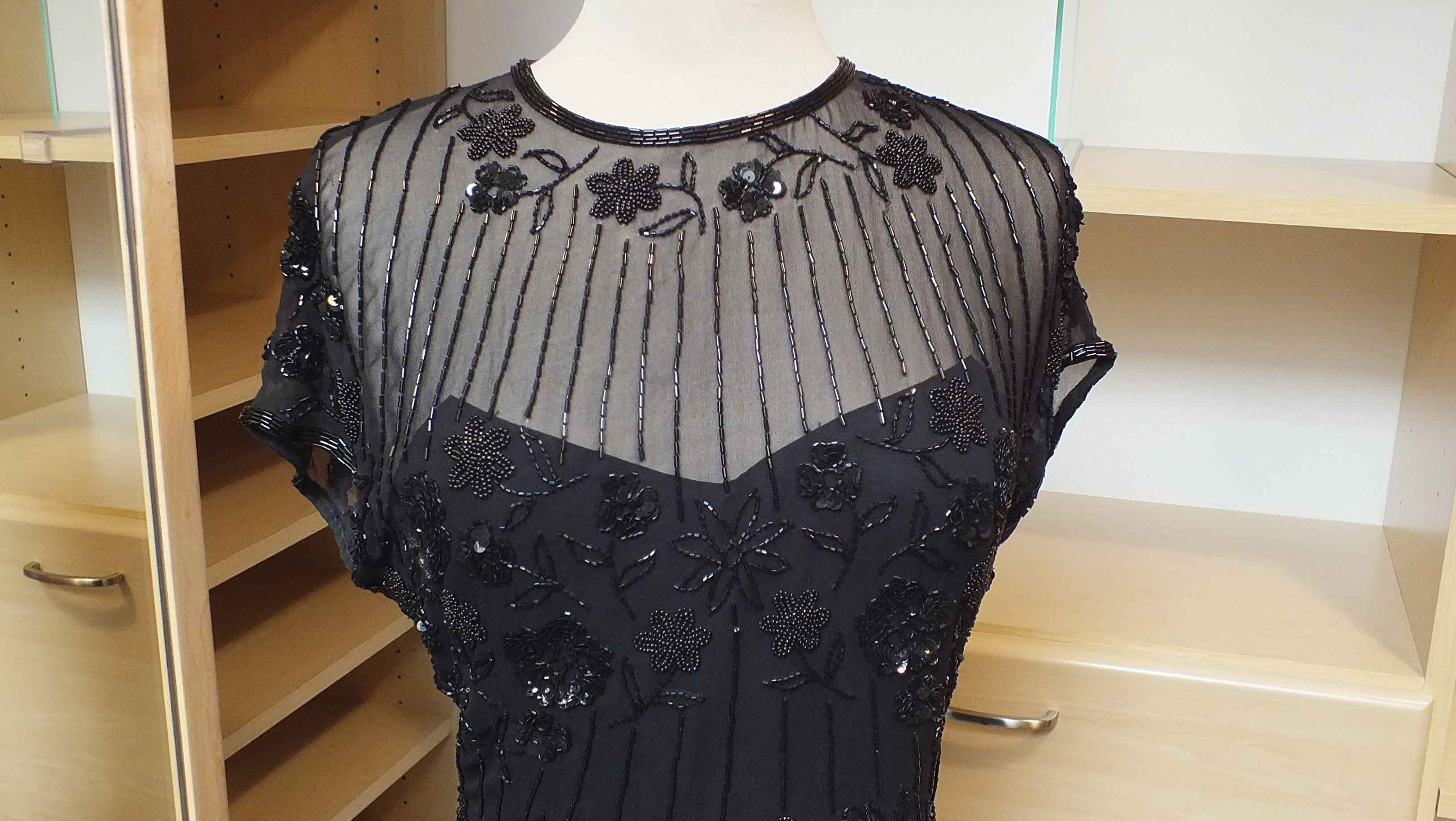 A.J. Bari Black Beaded Silk Dress